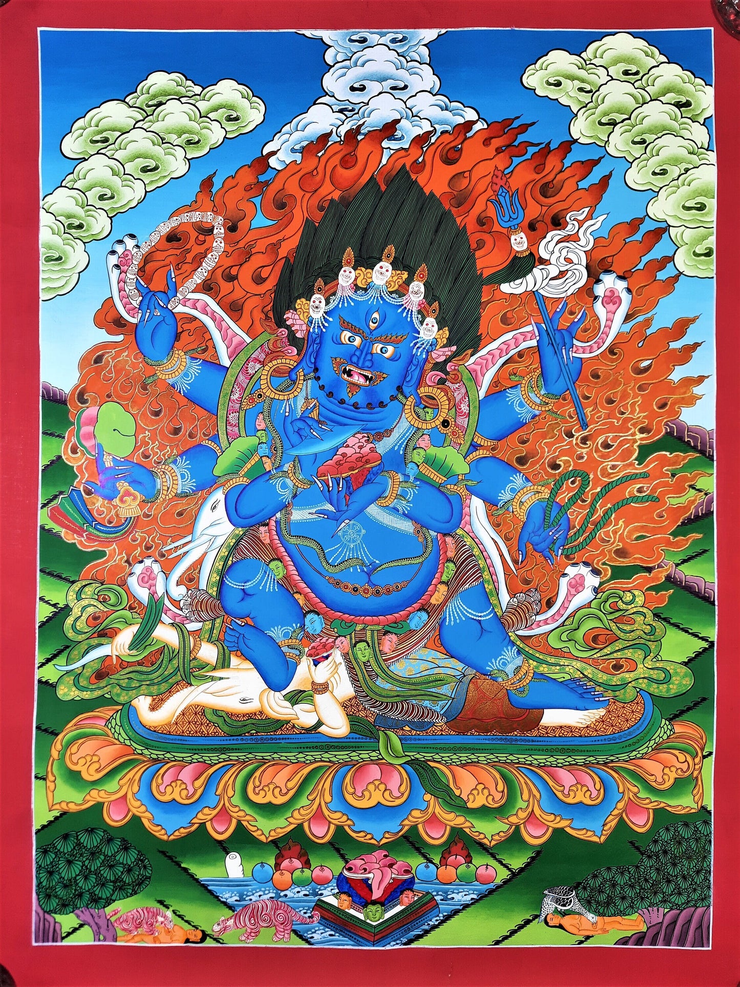 Mahankala Thangka Painting: 24k Gold, Black Tibetan Art from Nepal