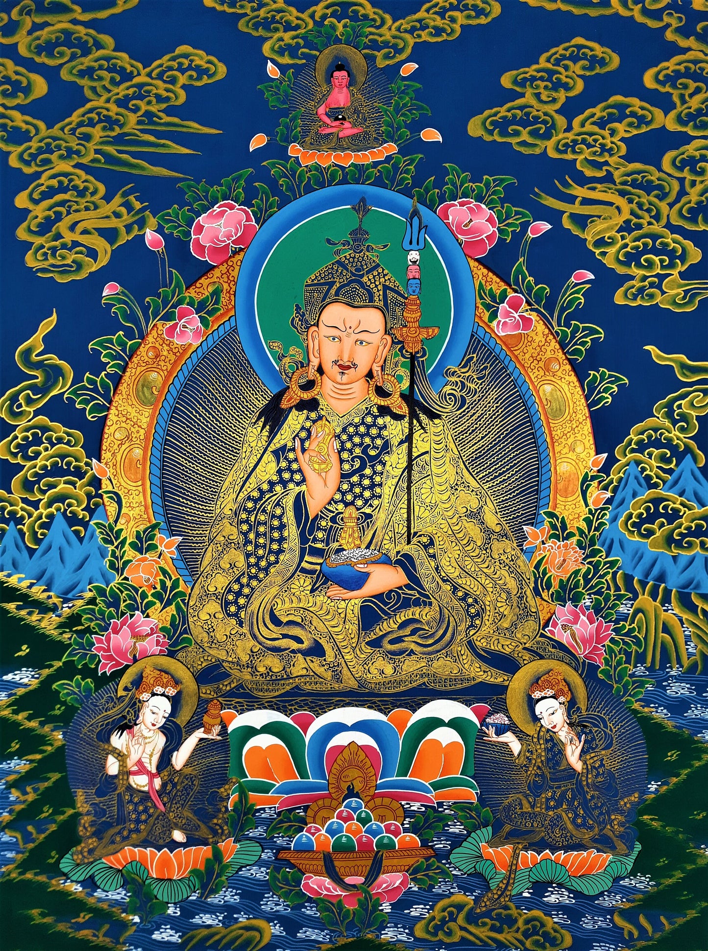 Guru Rinpoche Padmasambhava Thangka Painting | Hand-Painted Tibetan Buddhist Art