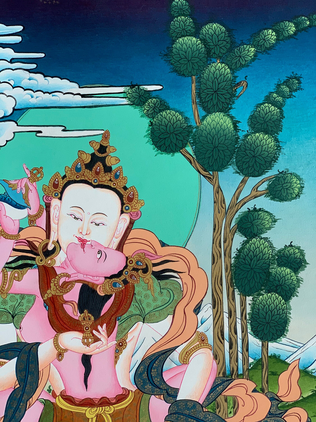 Vajrasattva Yab Yum Thangka, Hand-Painted Tibetan Art