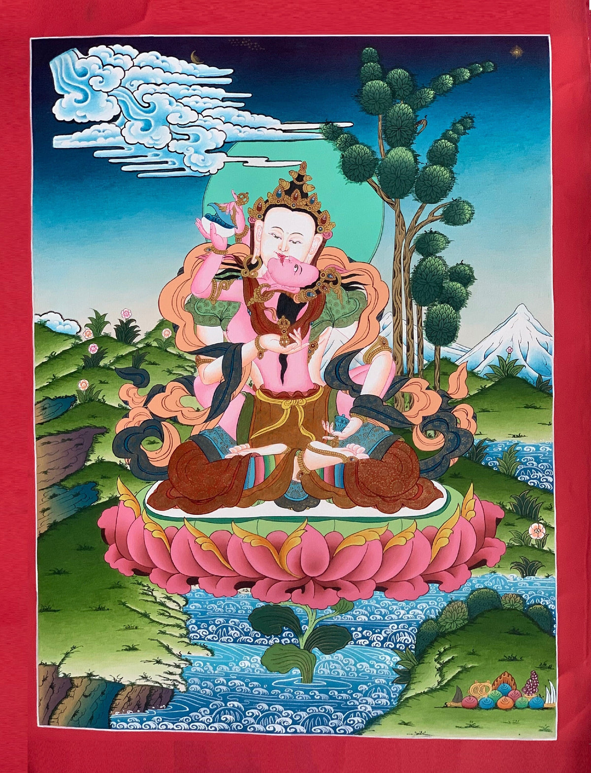Vajrasattva Yab Yum Thangka, Hand-Painted Tibetan Art