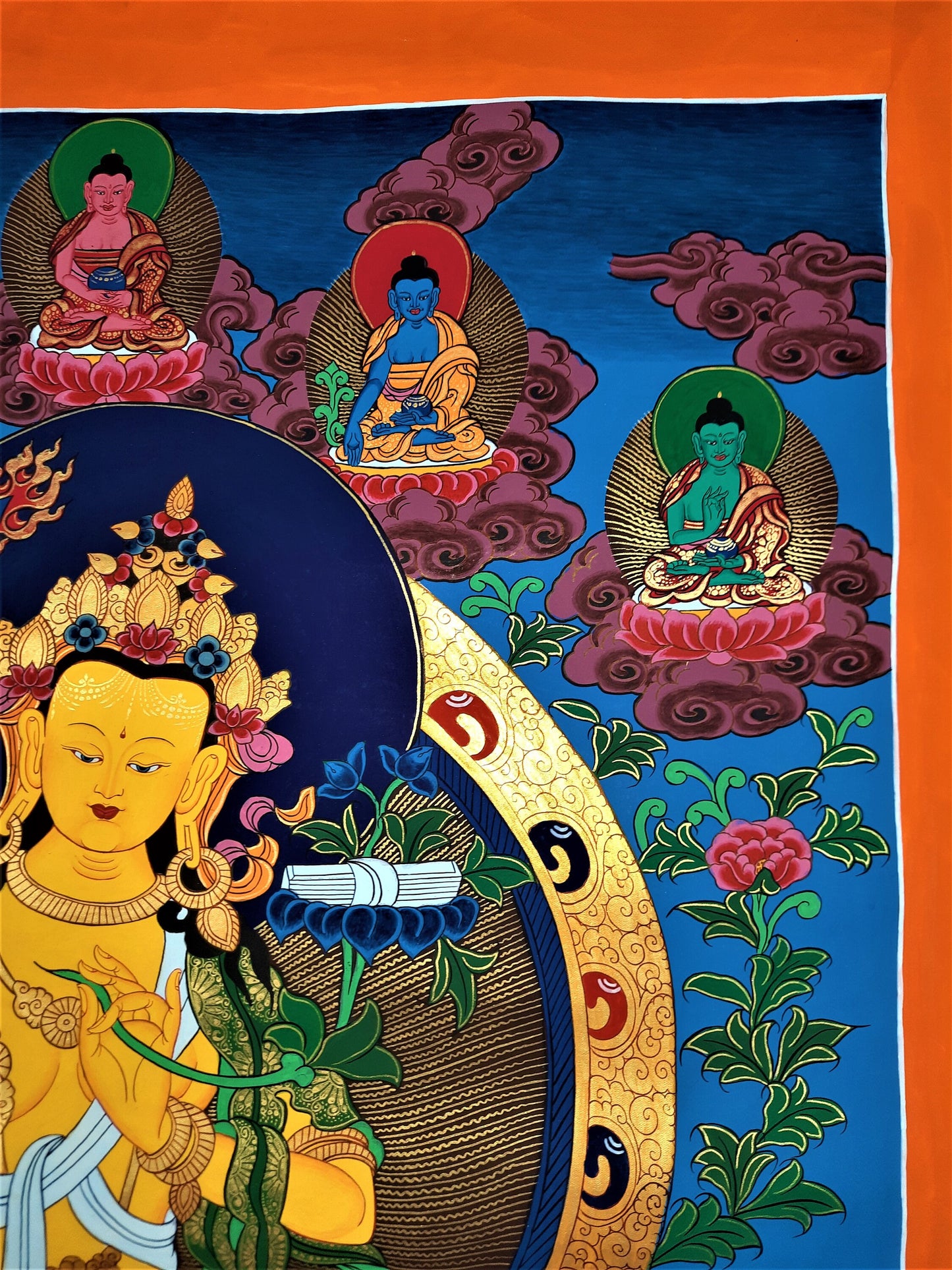 Hand-Painted Manjushree Thangka Painting, God of Wisdom, Tibetan Art