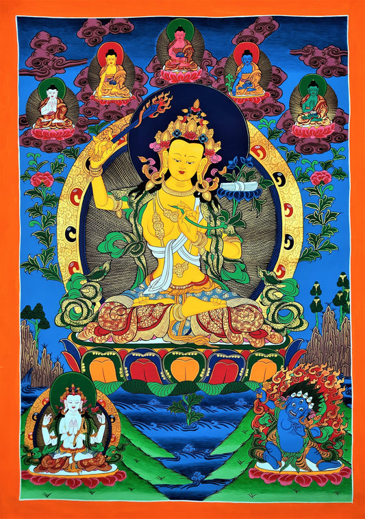 Hand-Painted Manjushree Thangka Painting, God of Wisdom, Tibetan Art