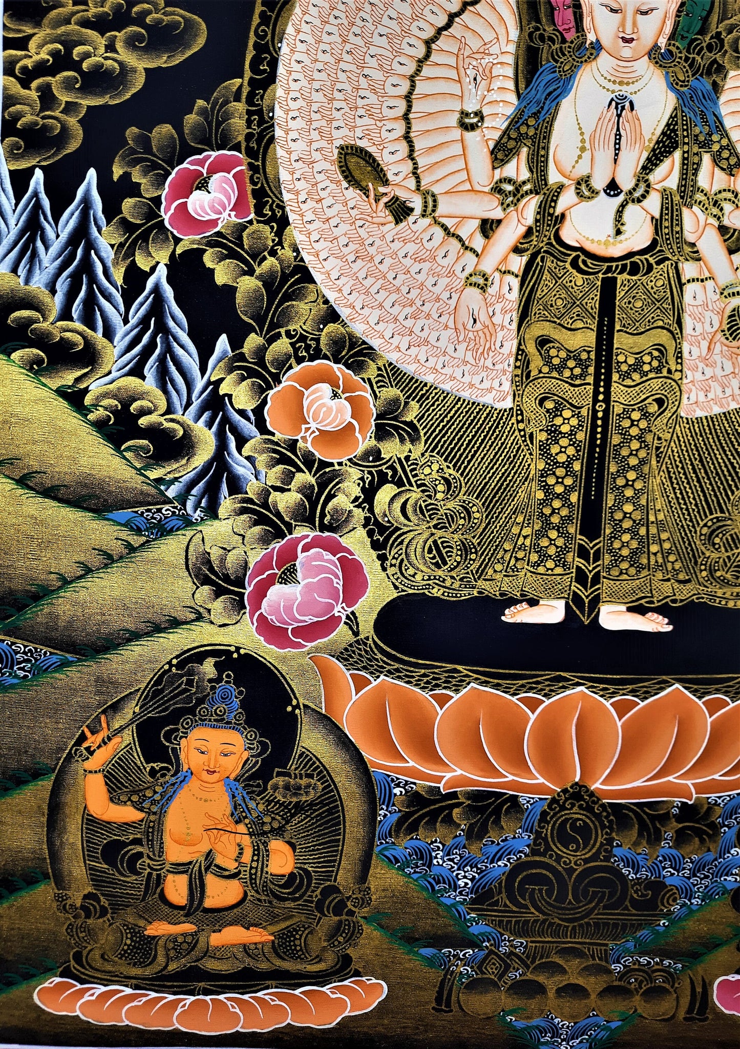 Hand-Painted Avalokiteshvara Thangka: Tibetan Compassion Art