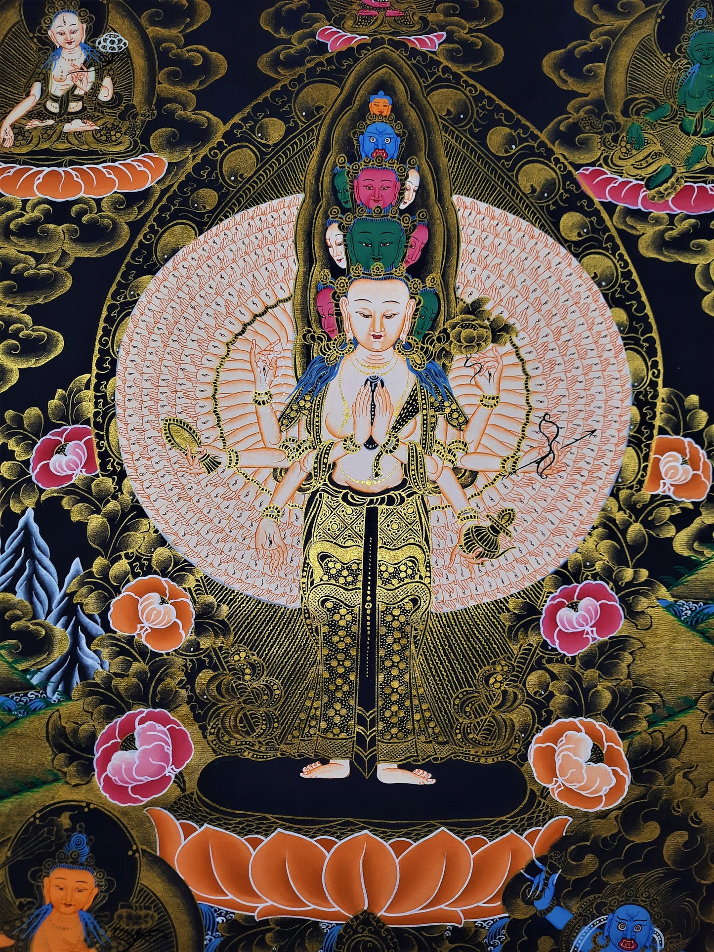 Hand-Painted Avalokiteshvara Thangka: Tibetan Compassion Art