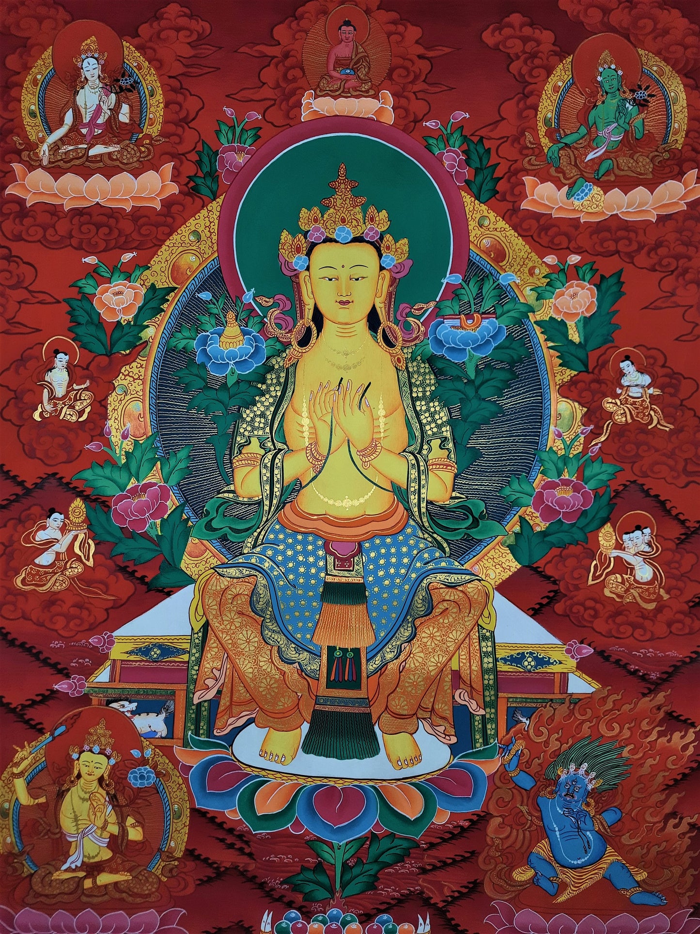 Hand-Painted Maitreya Buddha Thangka – Tibetan Meditation Art, 20x28-Inch