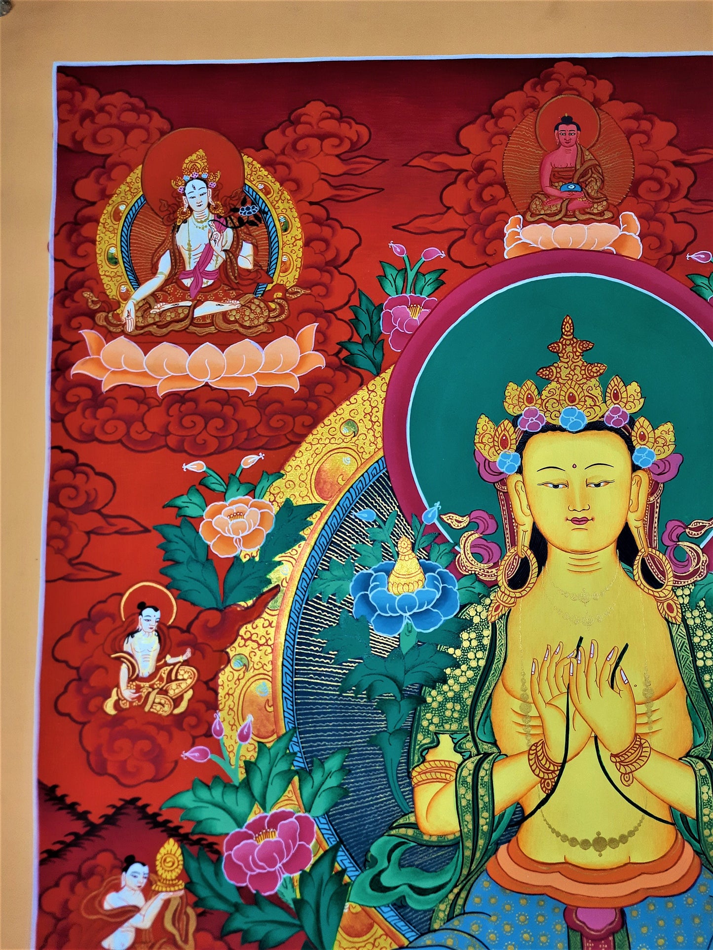 Hand-Painted Maitreya Buddha Thangka – Tibetan Meditation Art, 20x28-Inch