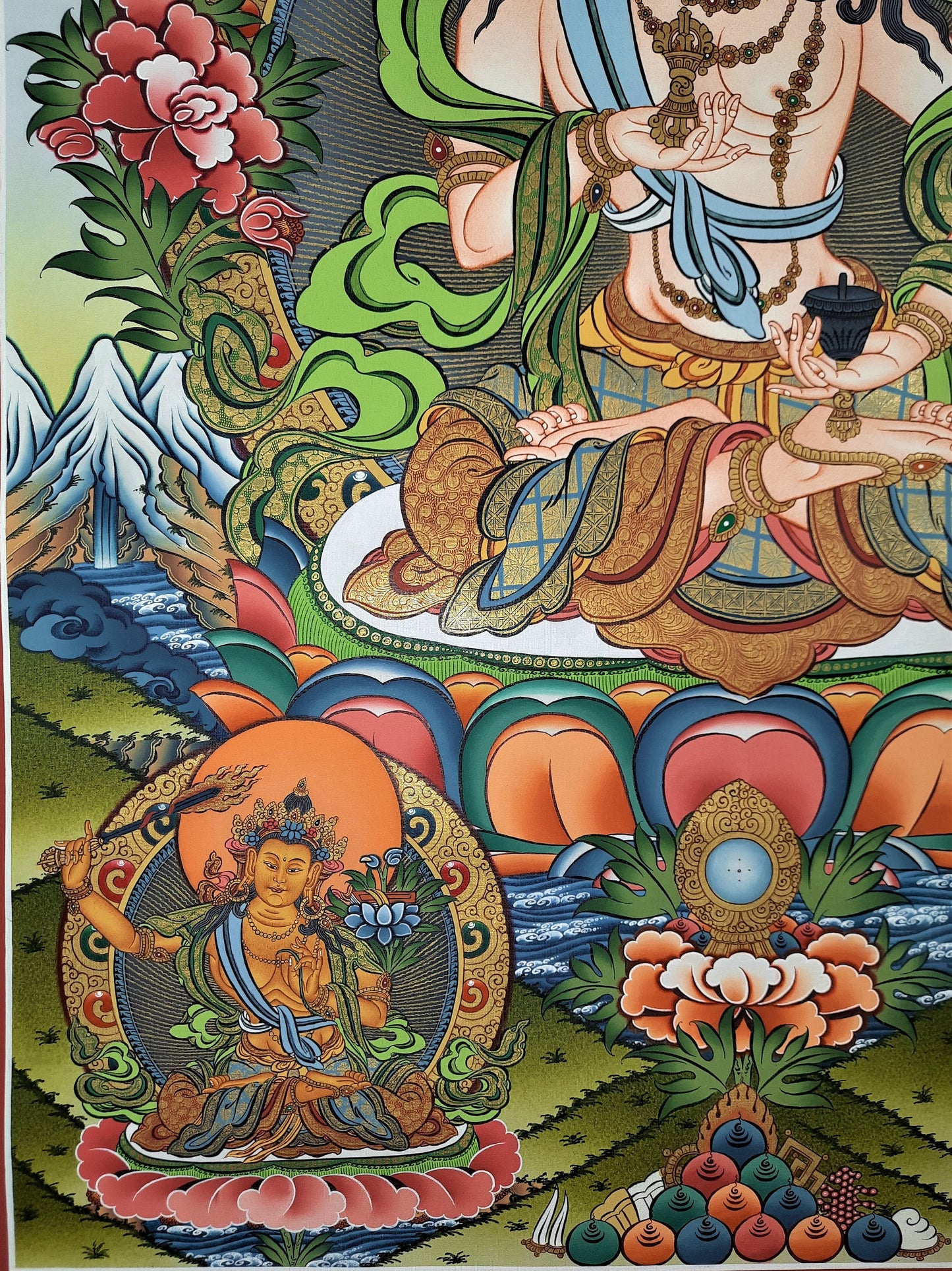 Vajrasattva 24K Gold Thangka | Hand-Painted Tibetan Purification Buddha Art