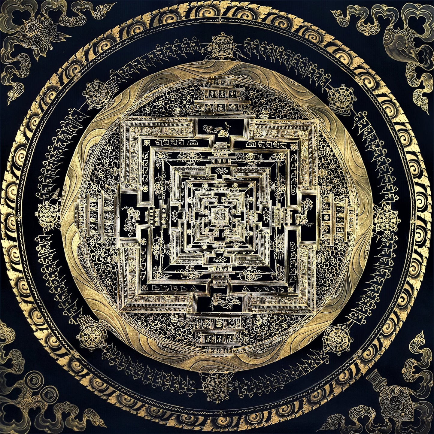 Hand Painted Kalachakra Mandala Thangka with Silk Brocade