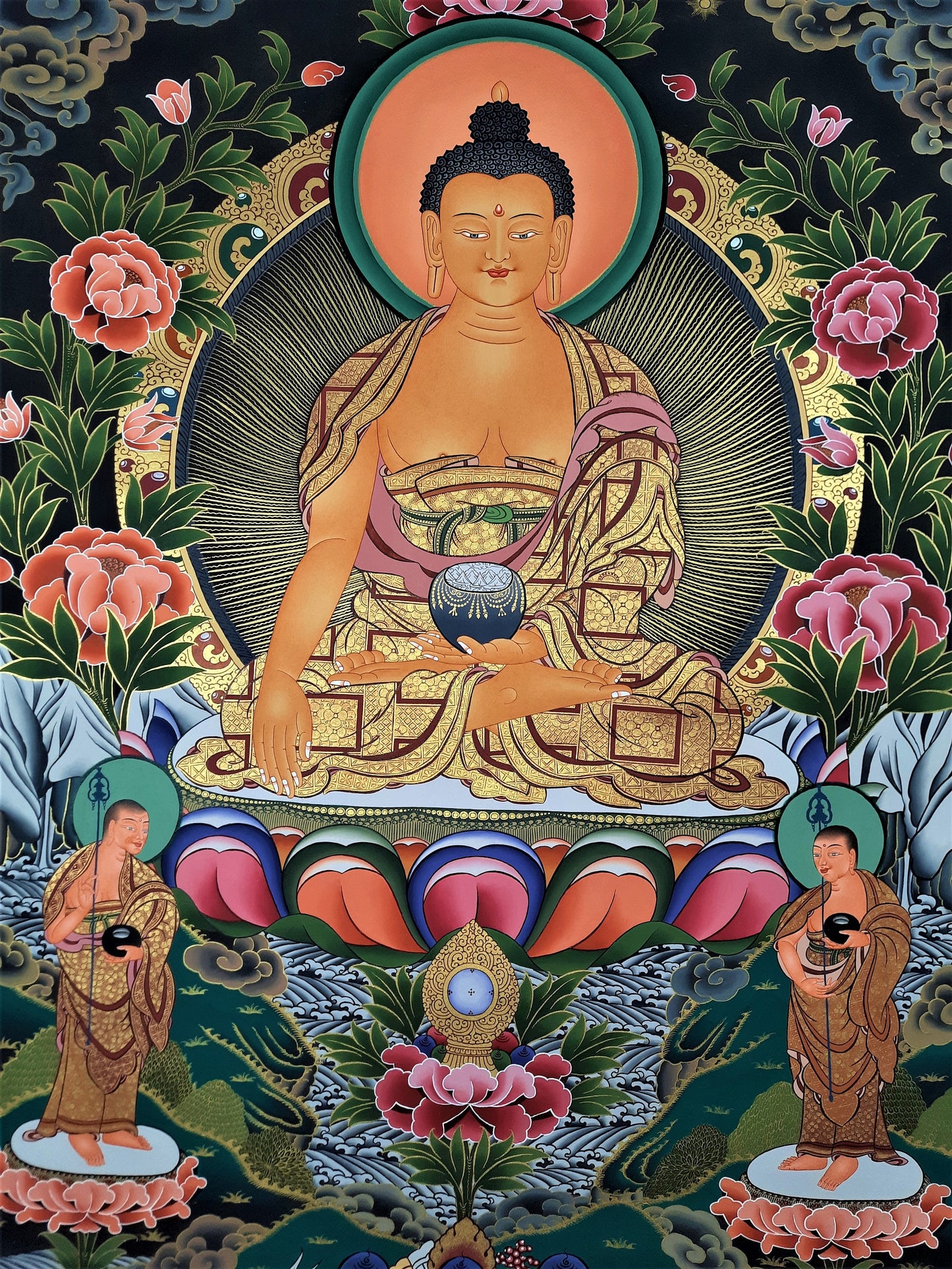 Hand-Painted Shakyamuni Buddha Thangka Painting, Tibetan Art (39x28 inch)