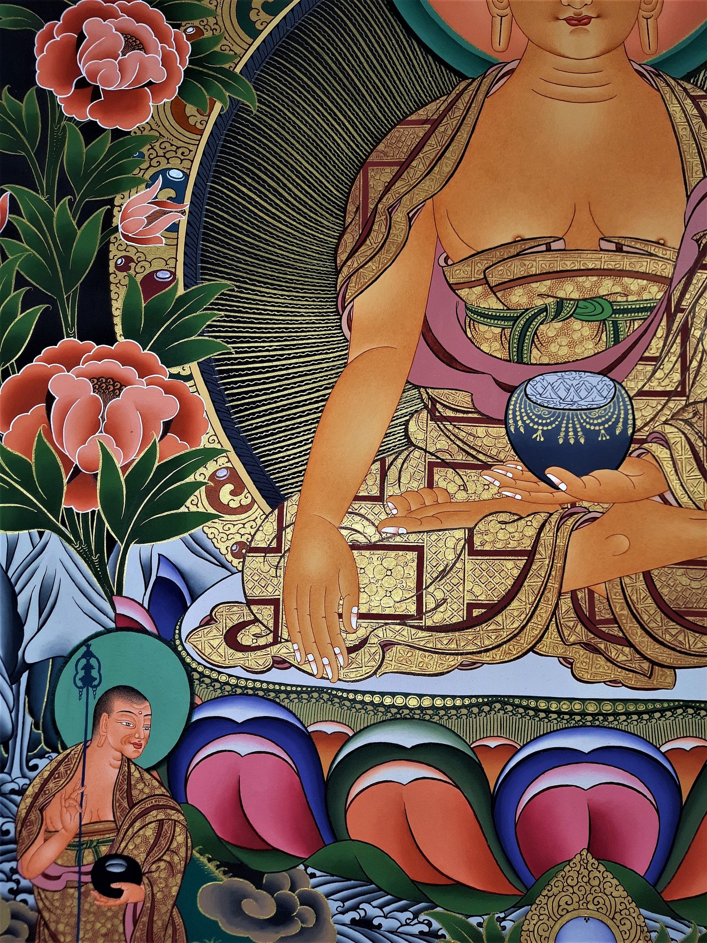 Hand-Painted Shakyamuni Buddha Thangka Painting, Tibetan Art (39x28 inch)