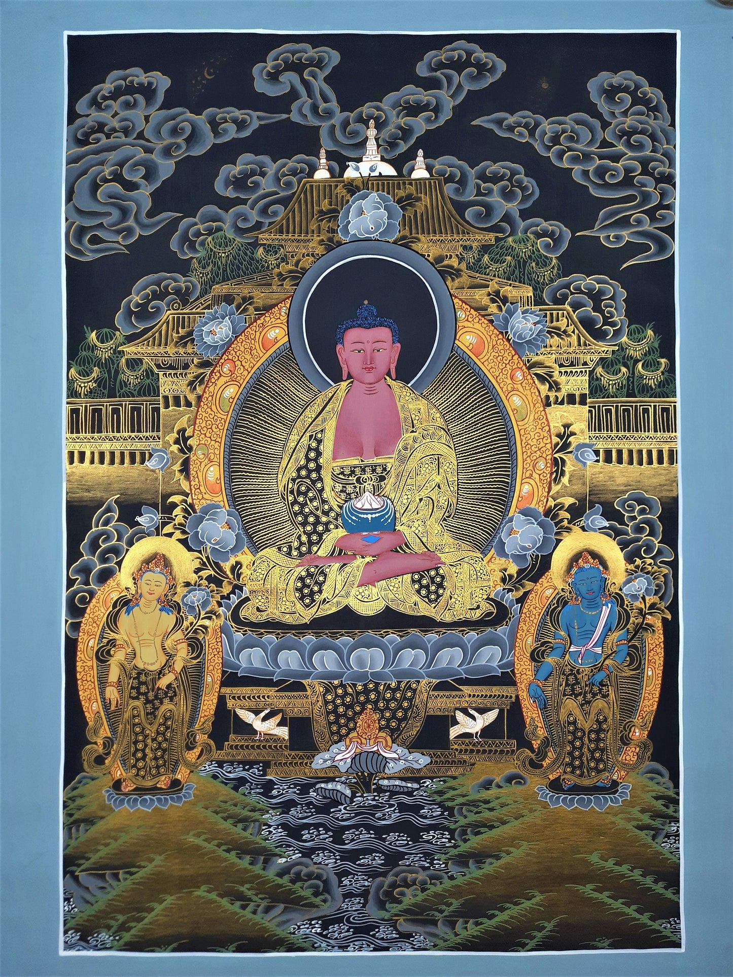 Hand-Painted Amitabha Buddha Thangka - Tibetan Meditation Art