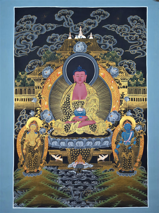 Hand-Painted Amitabha Buddha Thangka - Tibetan Meditation Art