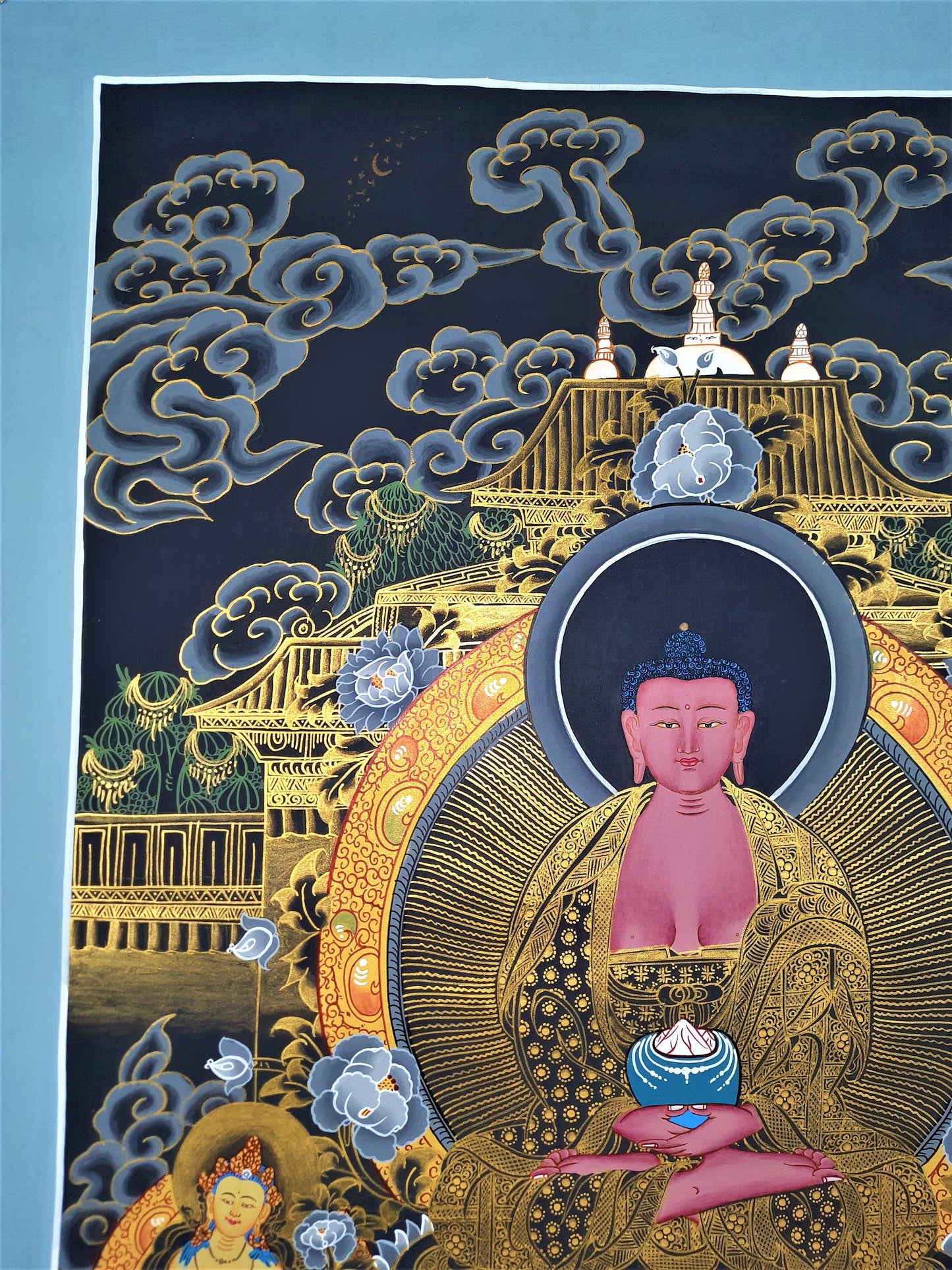 Hand-Painted Amitabha Buddha Thangka - Tibetan Meditation Art