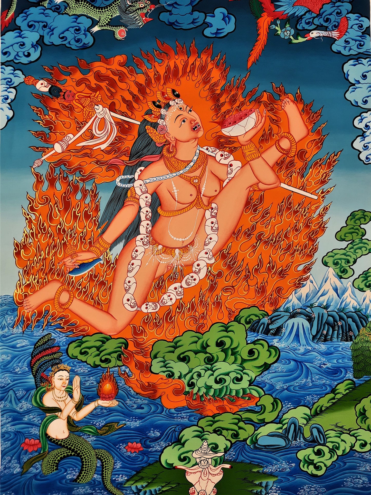 Akash Yogini Thangka Painting, Hand-Painted Tibetan Tantra Art