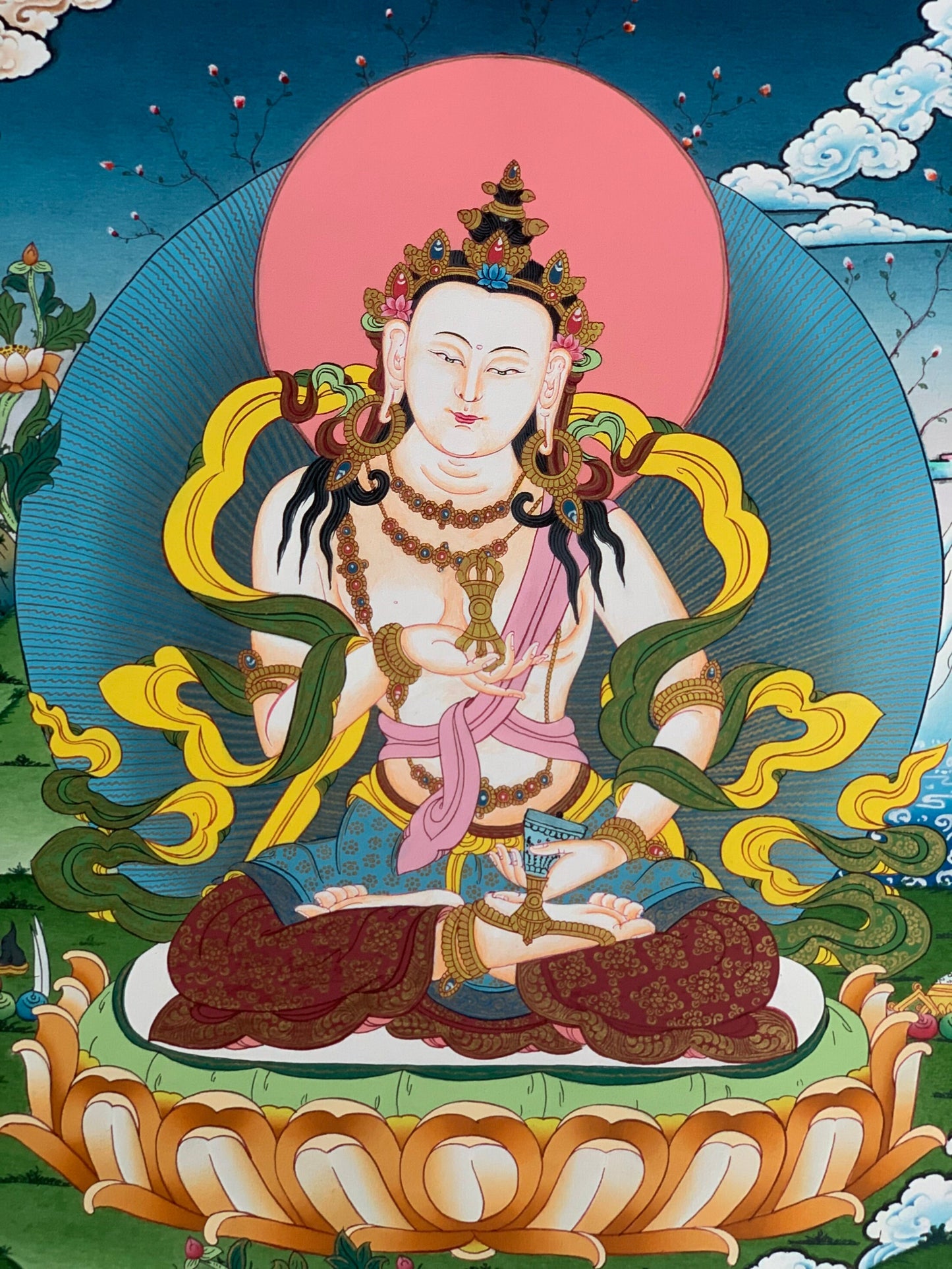 Hand-Painted Vajrasattva Thangka Painting, Meditation Art, Nepal (18x24-Inch)