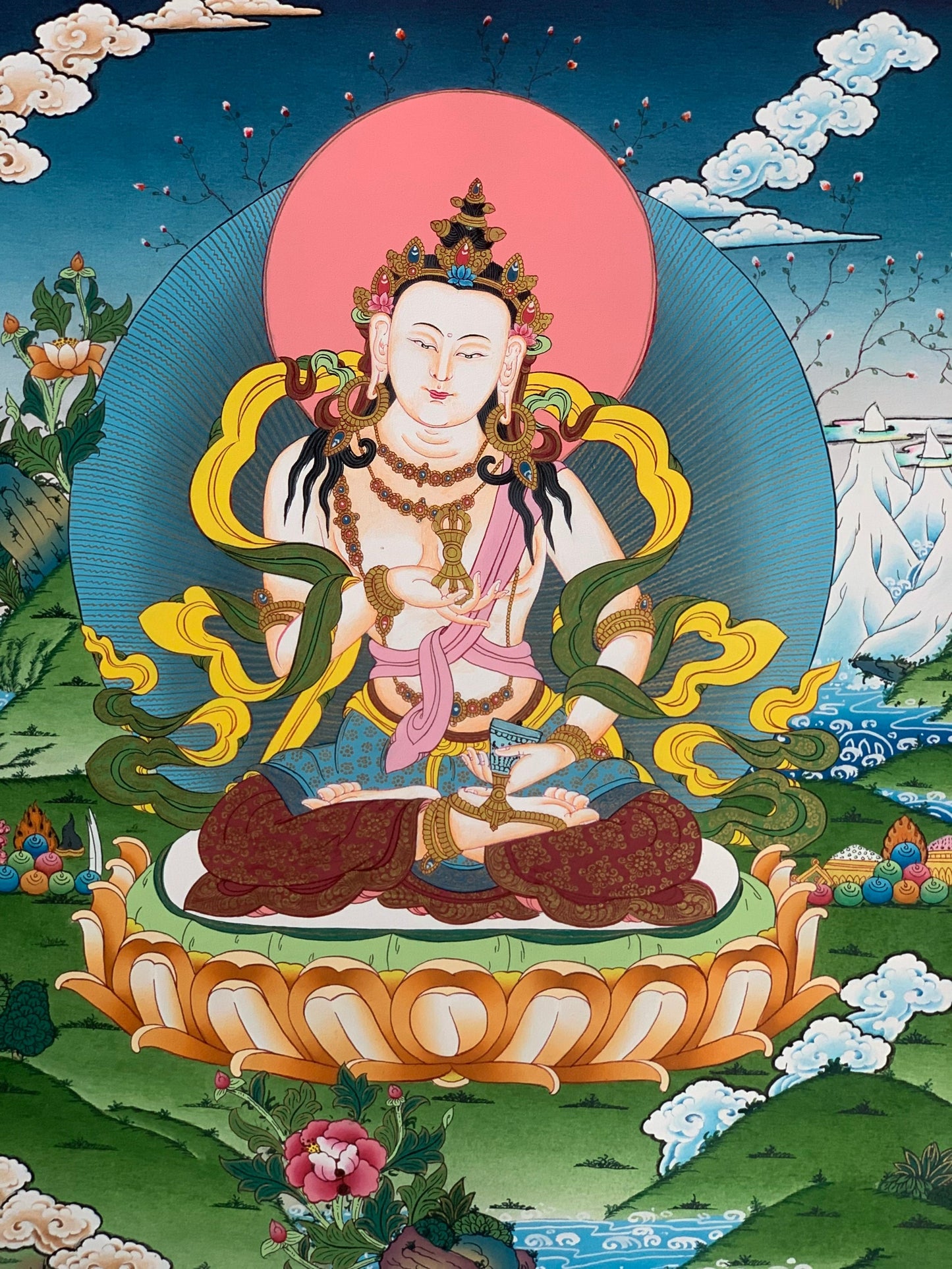 Hand-Painted Vajrasattva Thangka Painting, Meditation Art, Nepal (18x24-Inch)