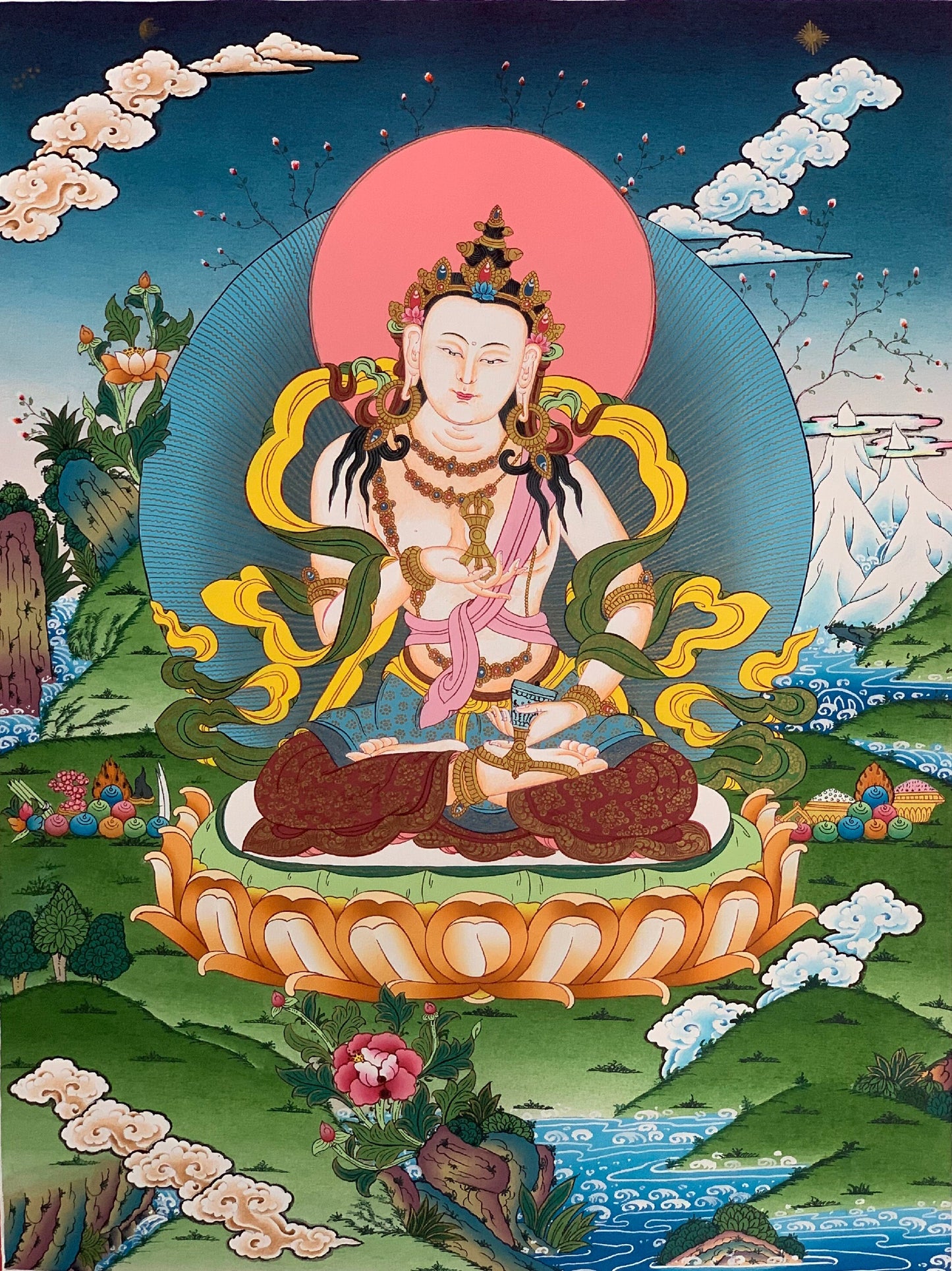Hand-Painted Vajrasattva Thangka Painting, Meditation Art, Nepal (18x24-Inch)