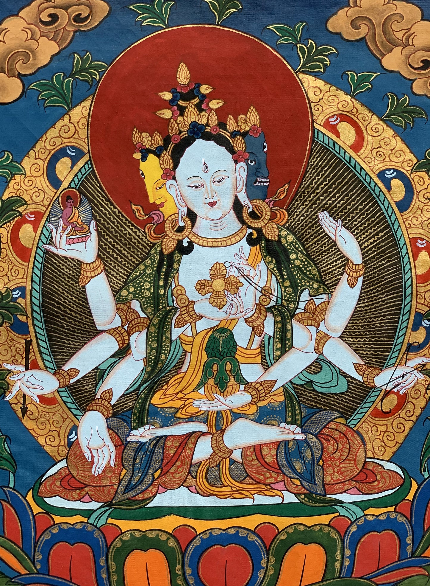 Hand-painted Sitatapatra Tibetan Thangka Painting, Silk Framed