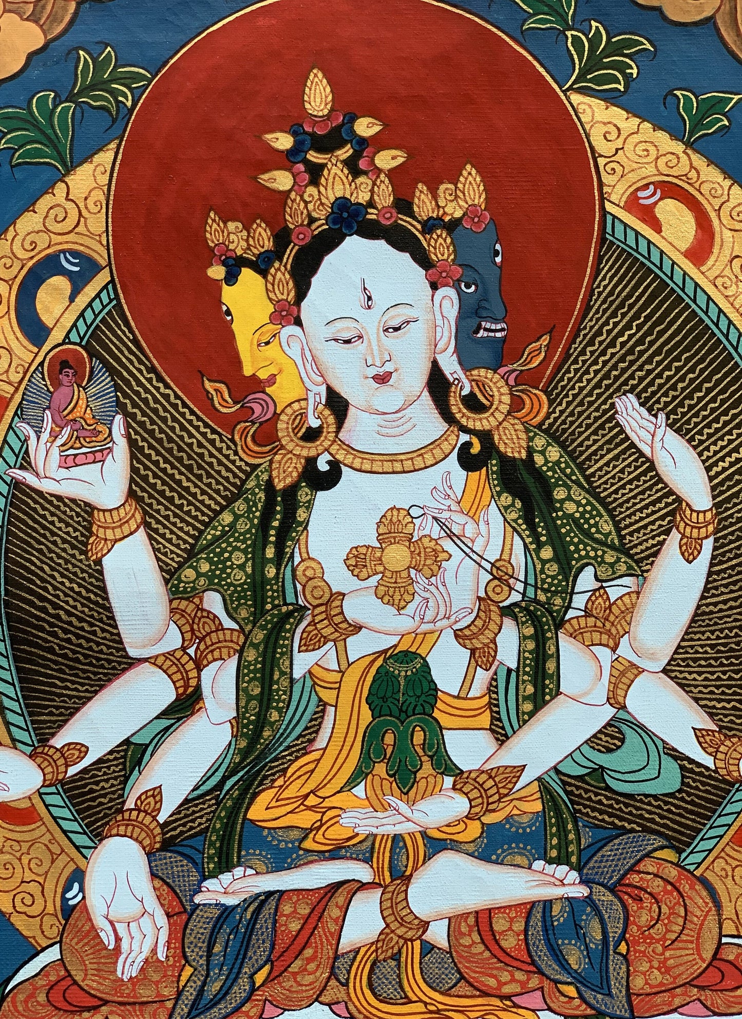 Hand-painted Sitatapatra Tibetan Thangka Painting, Silk Framed