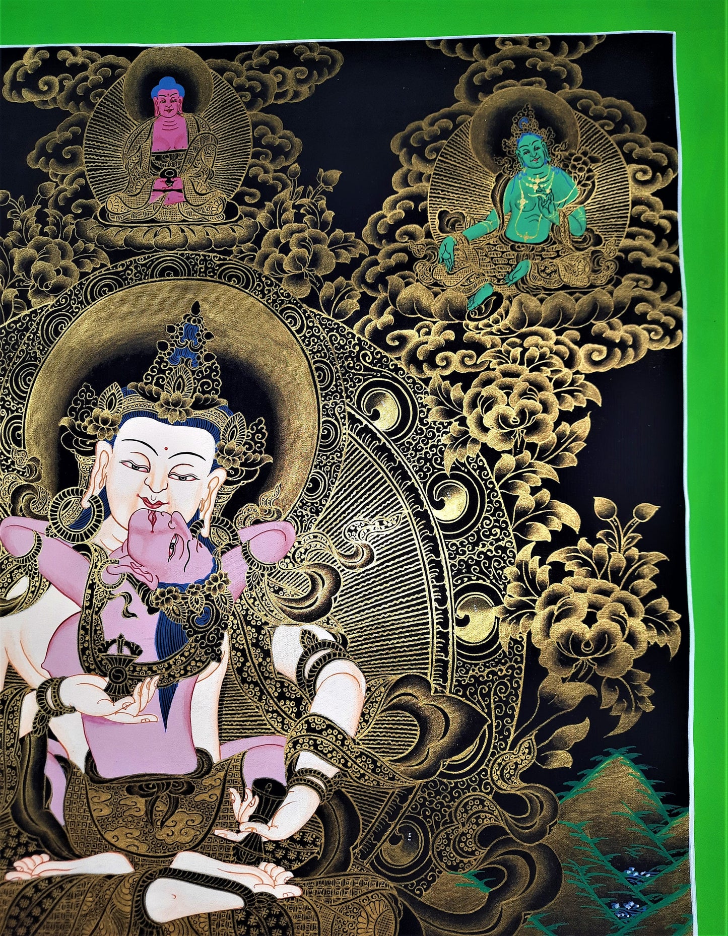 Hand Painted Vajrasattva Shakti Thangka Painting, Tibetan Wall Hanging (17x23 Inch)