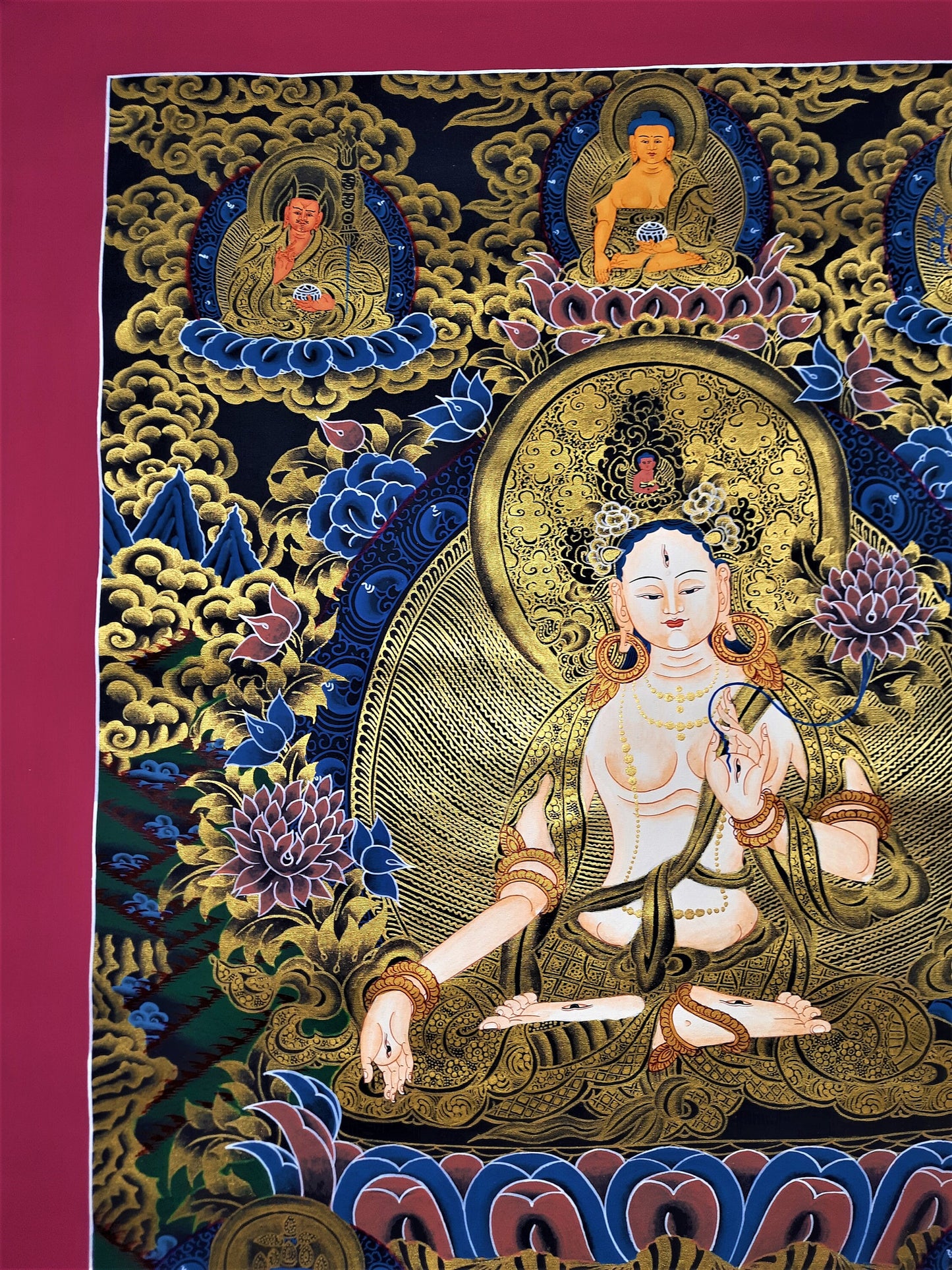 Hand-Painted White Tara Thangka: Tibetan Compassion Art, Nepal