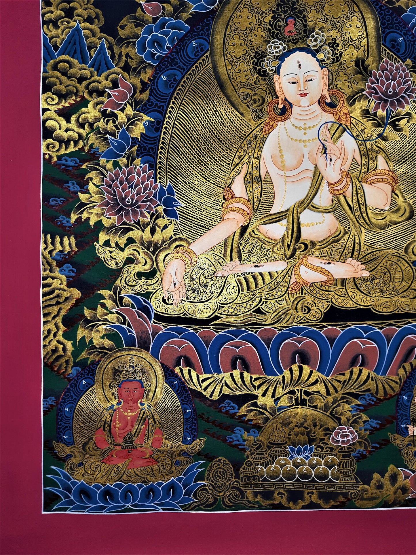 Hand-Painted White Tara Thangka: Tibetan Compassion Art, Nepal