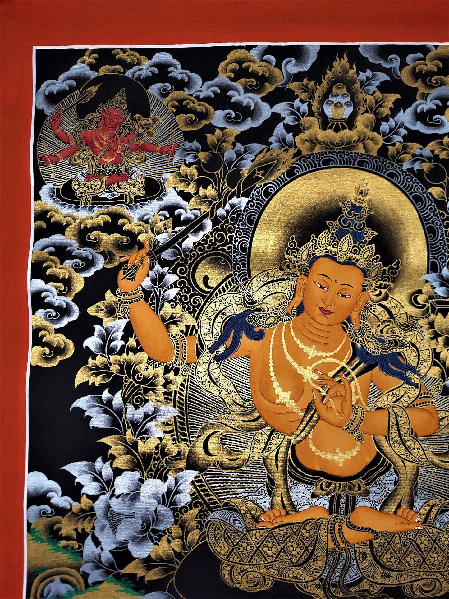 Hand-Painted Pancha Manjushri Thangka: God of Wisdom, Nepal Art