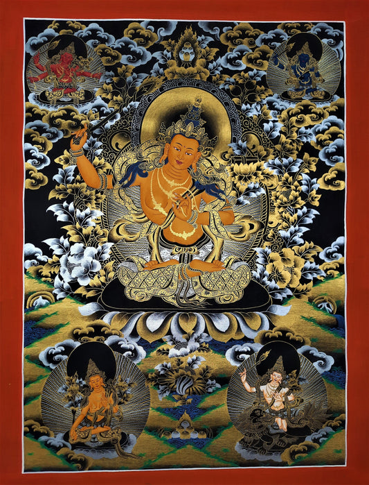 Hand-Painted Pancha Manjushri Thangka: God of Wisdom, Nepal Art