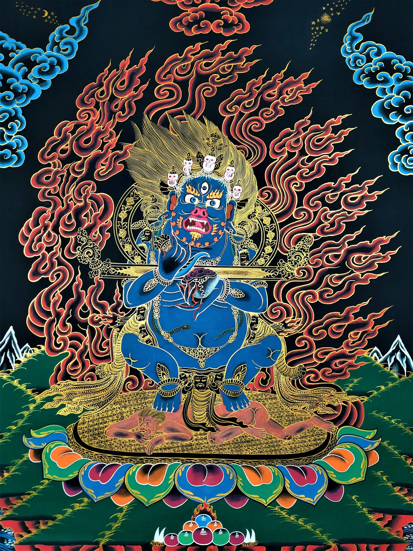 Hand-Painted Mahakala Thangka: Two-Armed Protector Art From Nepal