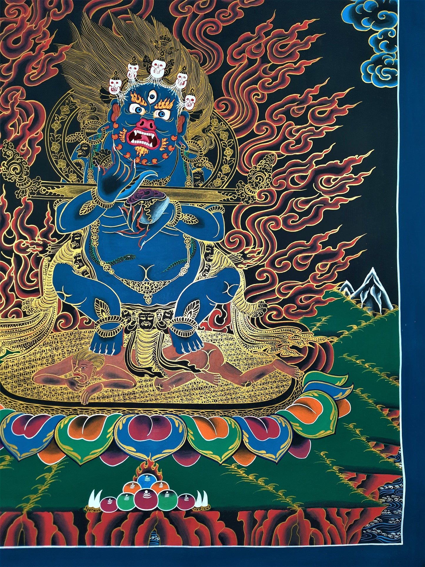 Hand-Painted Mahakala Thangka: Two-Armed Protector Art From Nepal