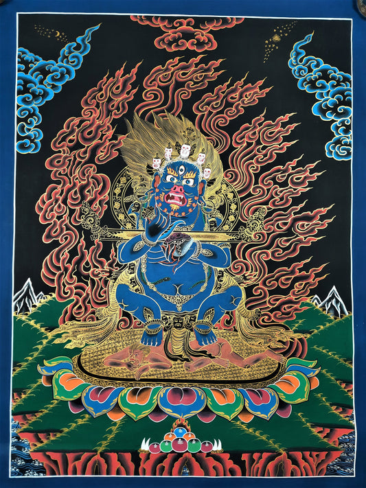 Hand-Painted Mahakala Thangka: Two-Armed Protector Art From Nepal
