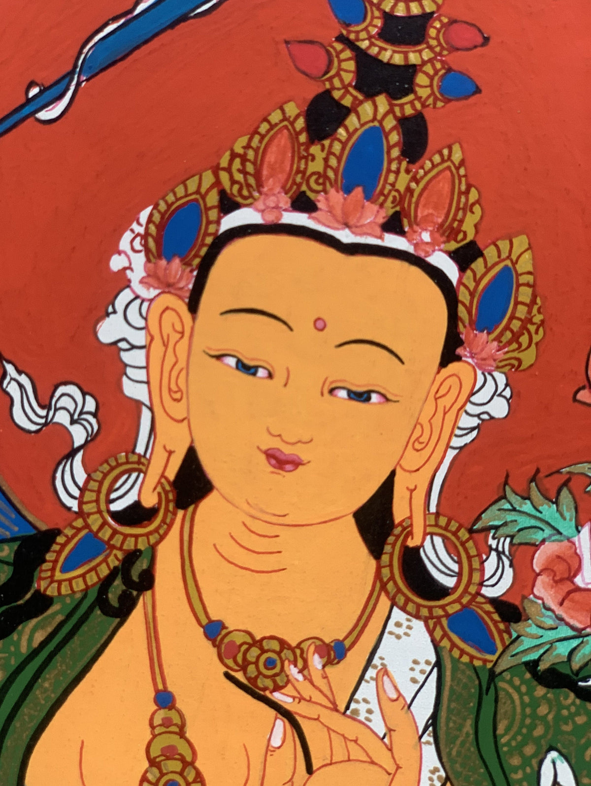 Manjushri, Manjusri, Manjushree, Master Quality, Hand-painted, Original Tibetan Thangka Painting, Compassion, Meditation  Art  10 x 15 Inch