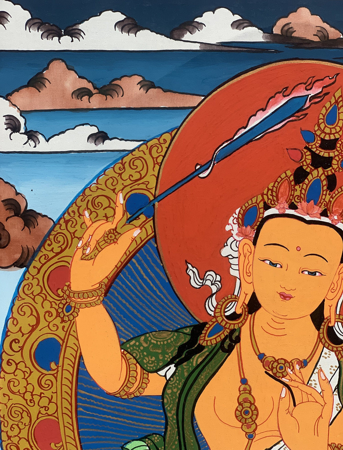 Manjushri, Manjusri, Manjushree, Master Quality, Hand-painted, Original Tibetan Thangka Painting, Compassion, Meditation  Art  10 x 15 Inch