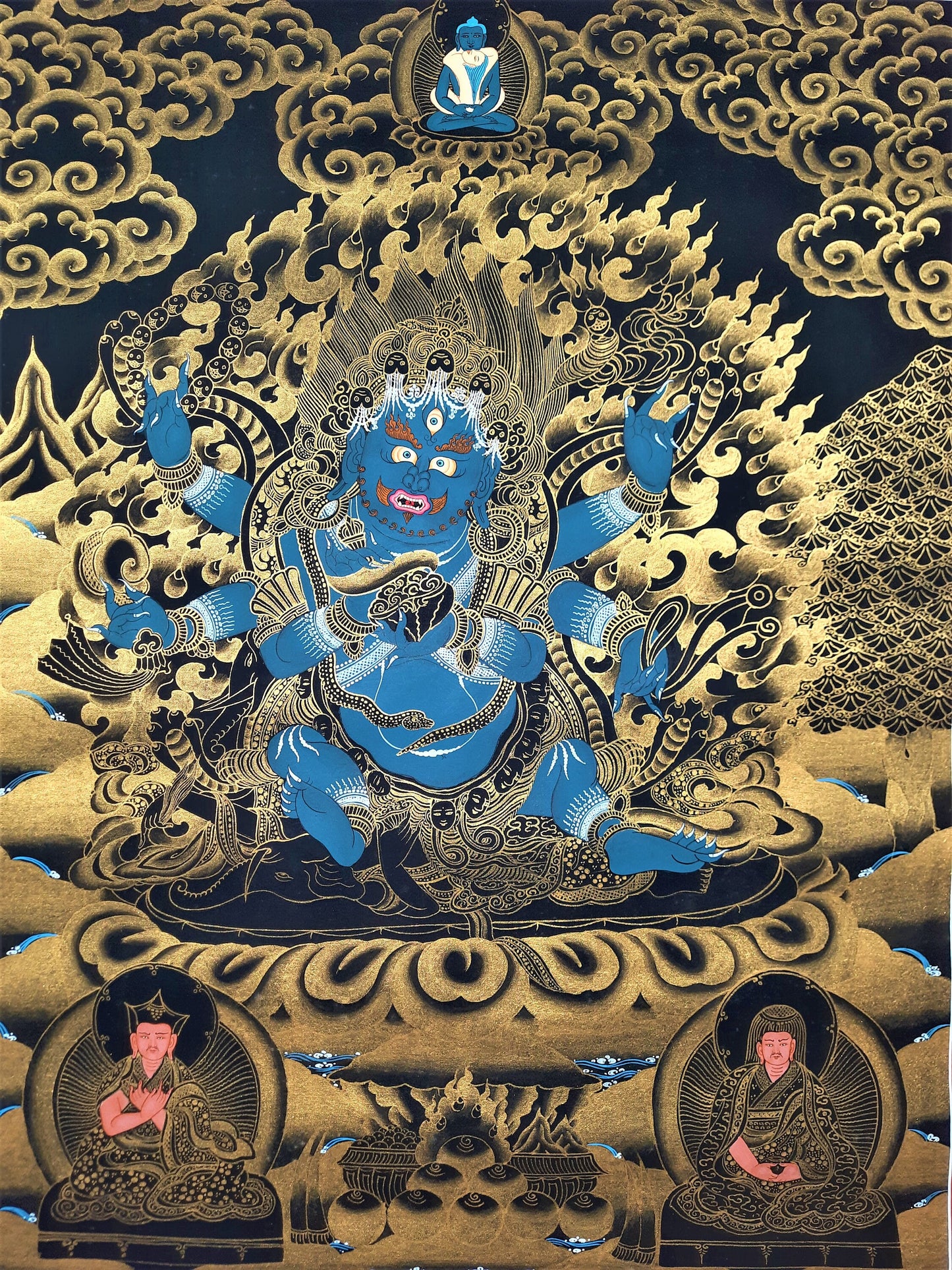 Hand-Painted Black Mahankala Thangka, Tibetan Meditation Art