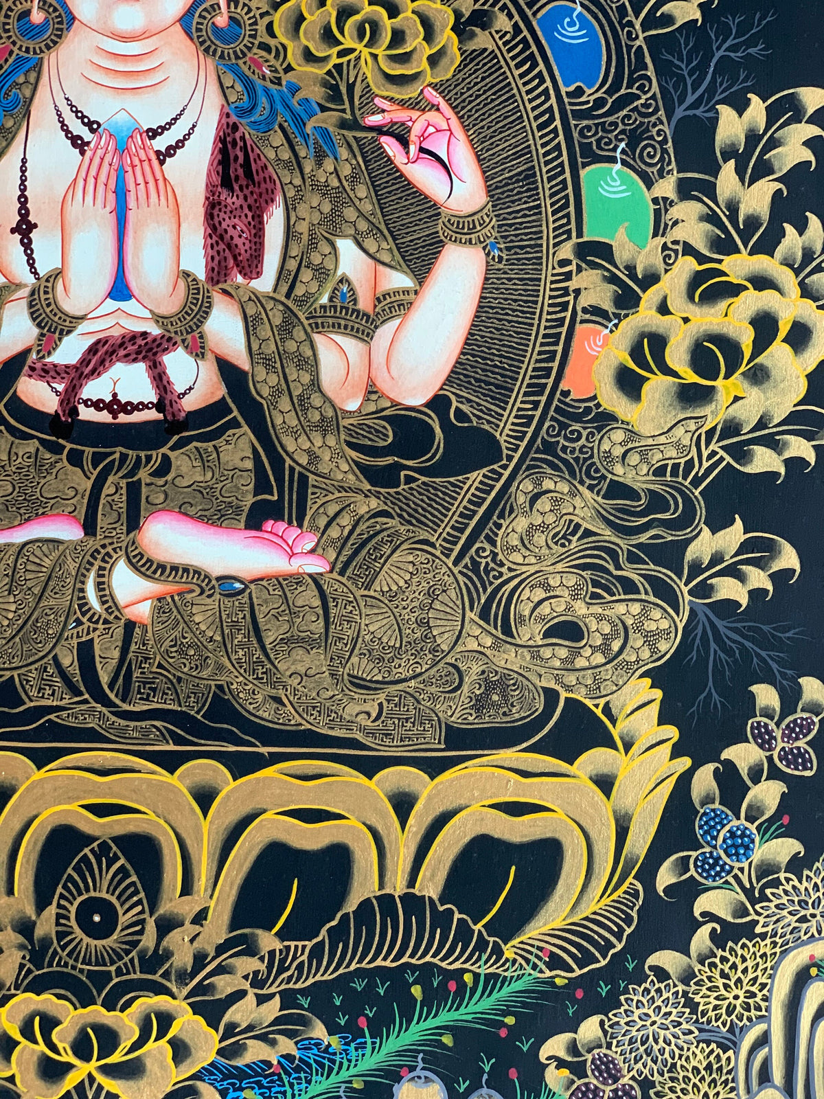 4 -Armed, Chyangresi, Chenrezig, Avalokiteshvara, Master Quality, Tibetan Thangka, Original Hand Painting, Buddhist Art 18 x 24 Inch