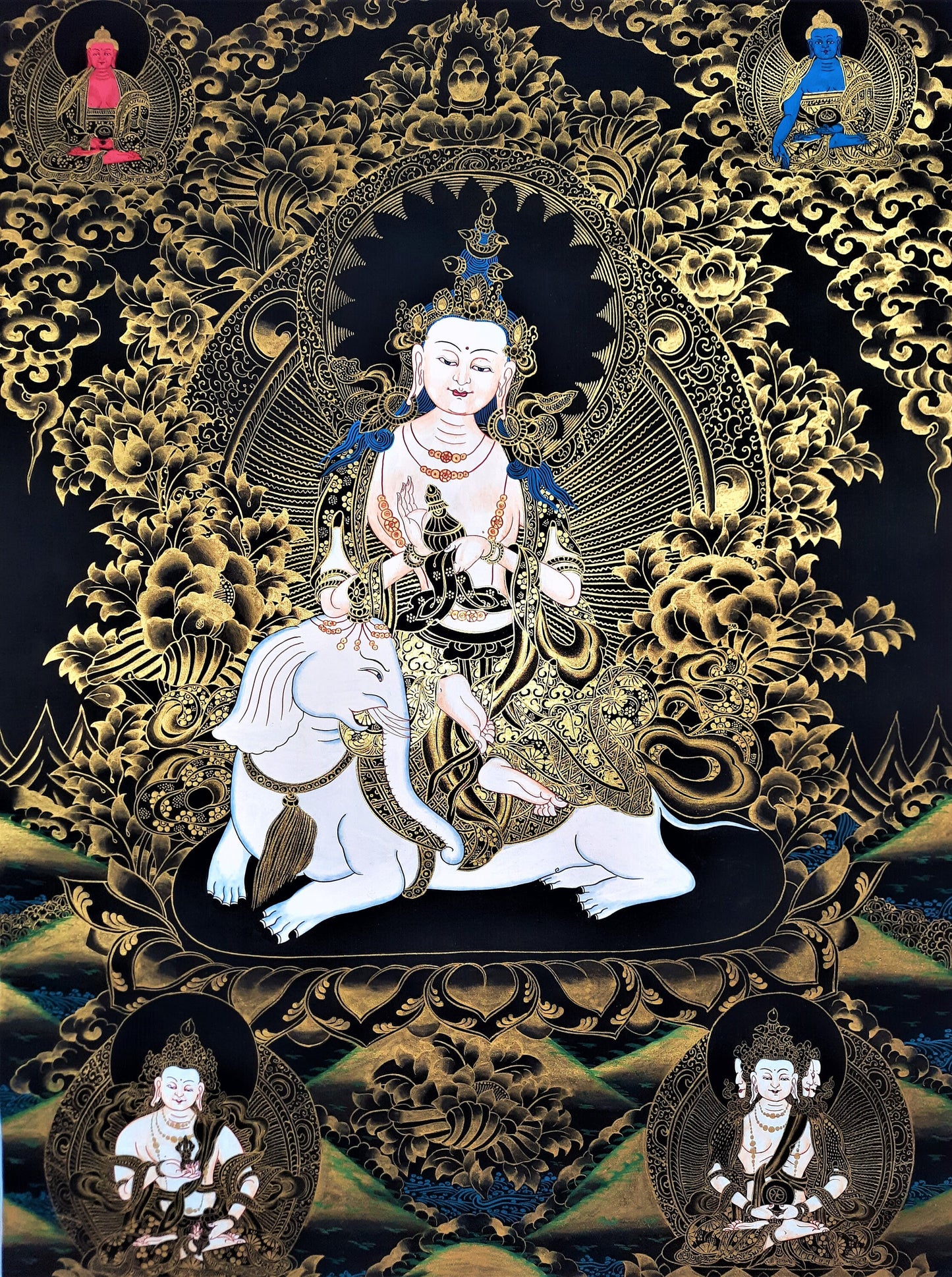 Hand-Painted Pu Xian Thangka, Kindness Buddha, Tibetan Art