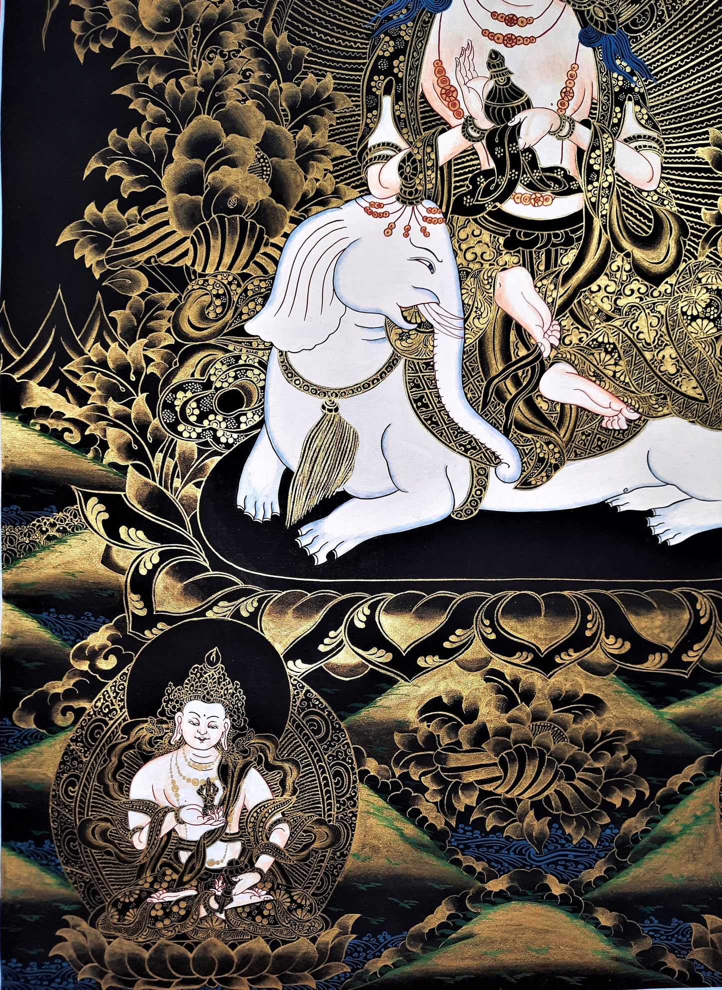 Hand-Painted Pu Xian Thangka, Kindness Buddha, Tibetan Art