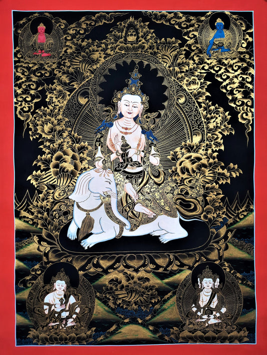 Hand-Painted Pu Xian Thangka, Kindness Buddha, Tibetan Art