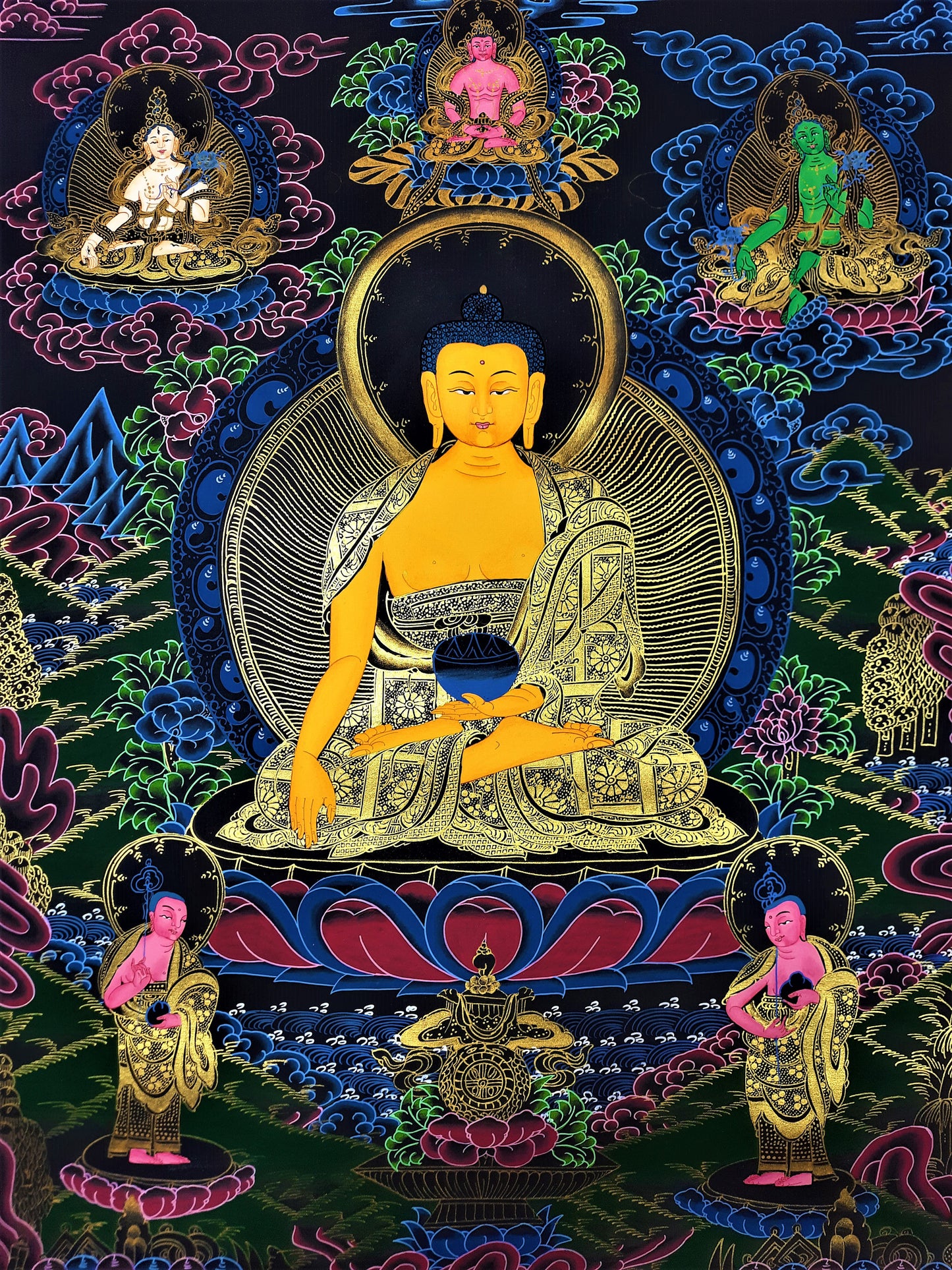 Hand-Painted Shakyamuni Buddha Thangka, Tibetan Canvas Art (18x24)