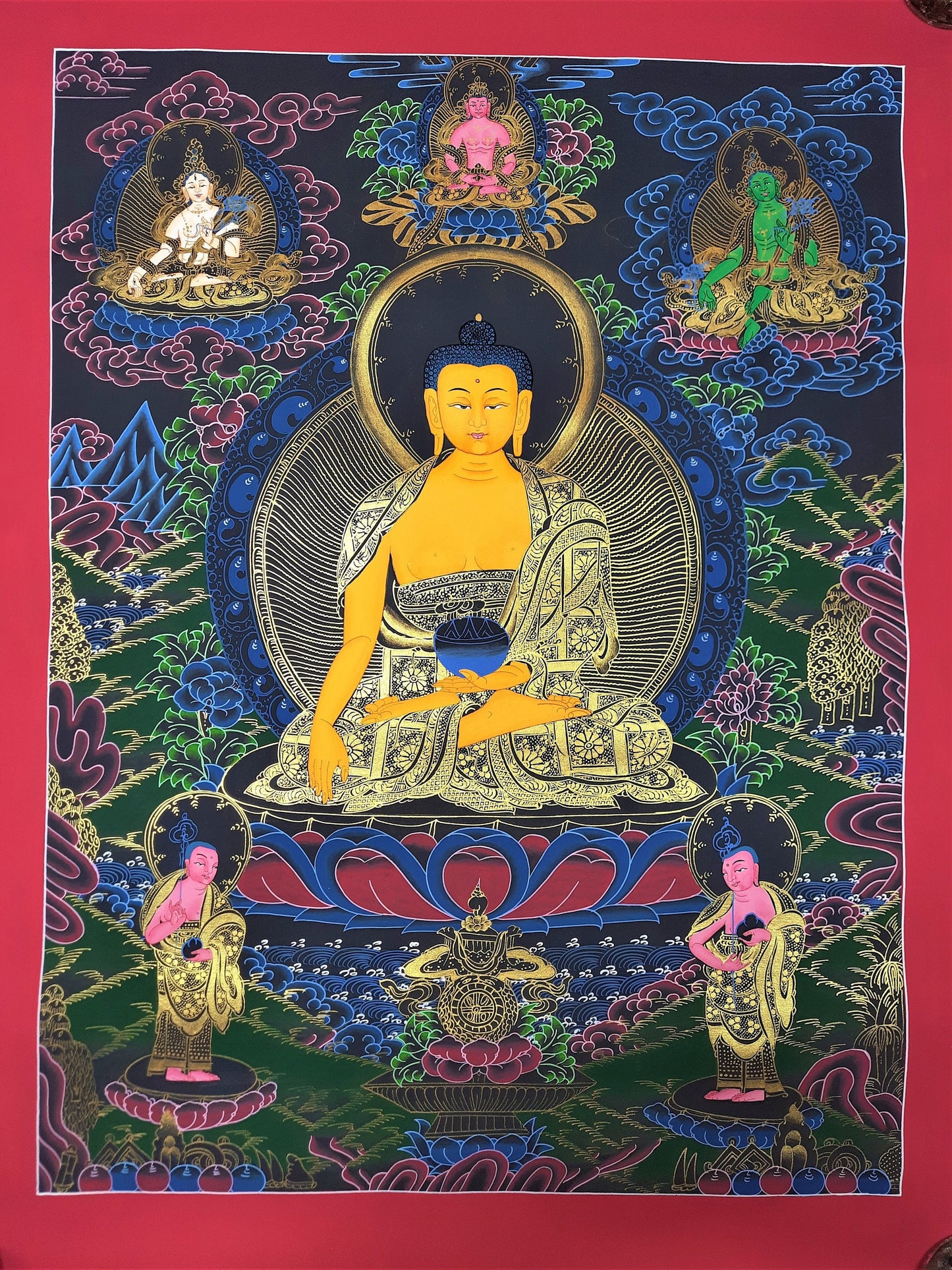 Hand-Painted Shakyamuni Buddha Thangka, Tibetan Canvas Art (18x24)