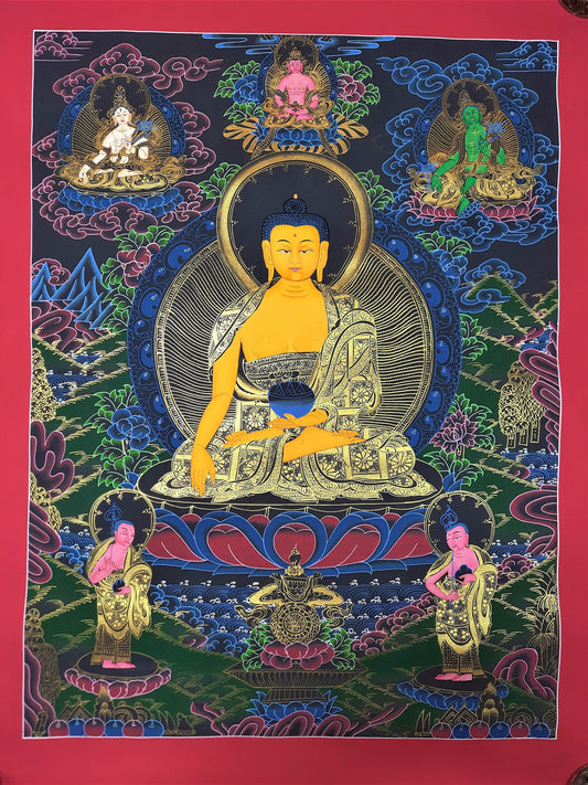 Hand-Painted Shakyamuni Buddha Thangka, Tibetan Canvas Art (18x24)