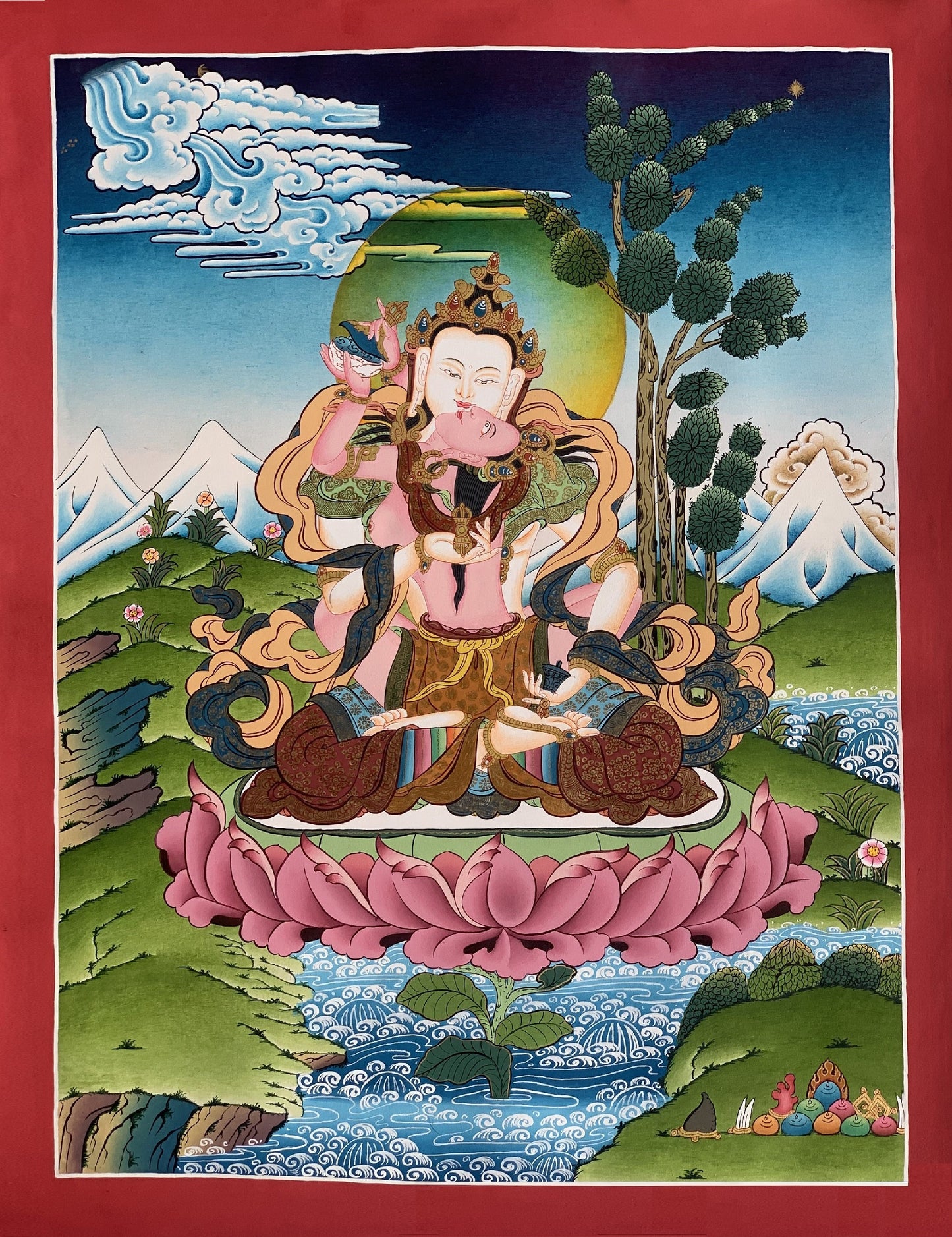 Vajrasattva and Shakti Yab Yum - Tibetan Thangka Painting for Meditation and Spiritual Décor