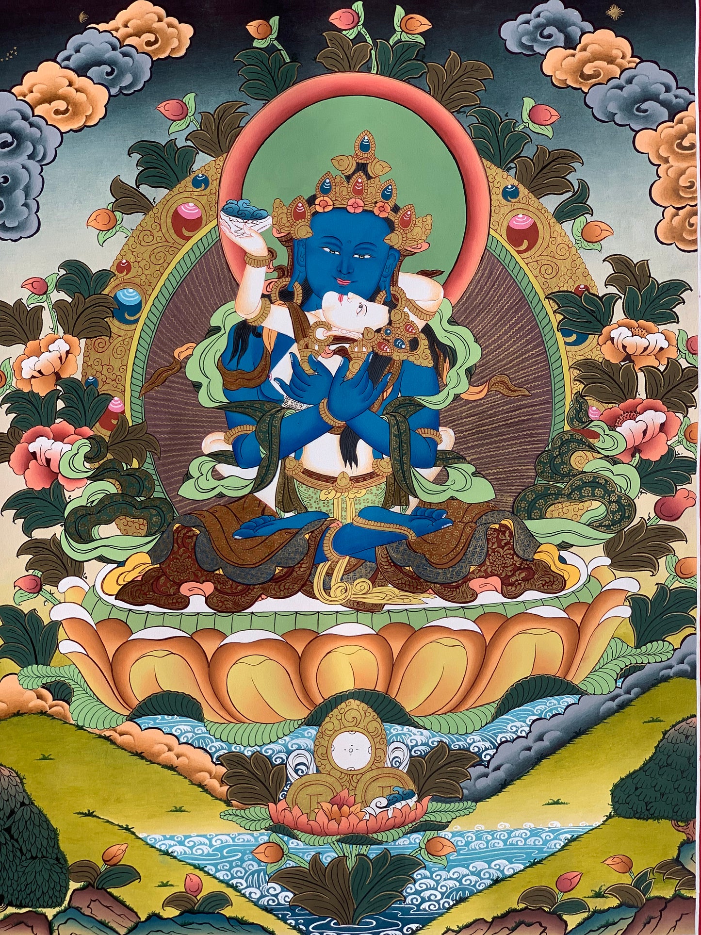 Vajradhara Yab-Yum Thangka Painting | Hand-Painted Tibetan Art