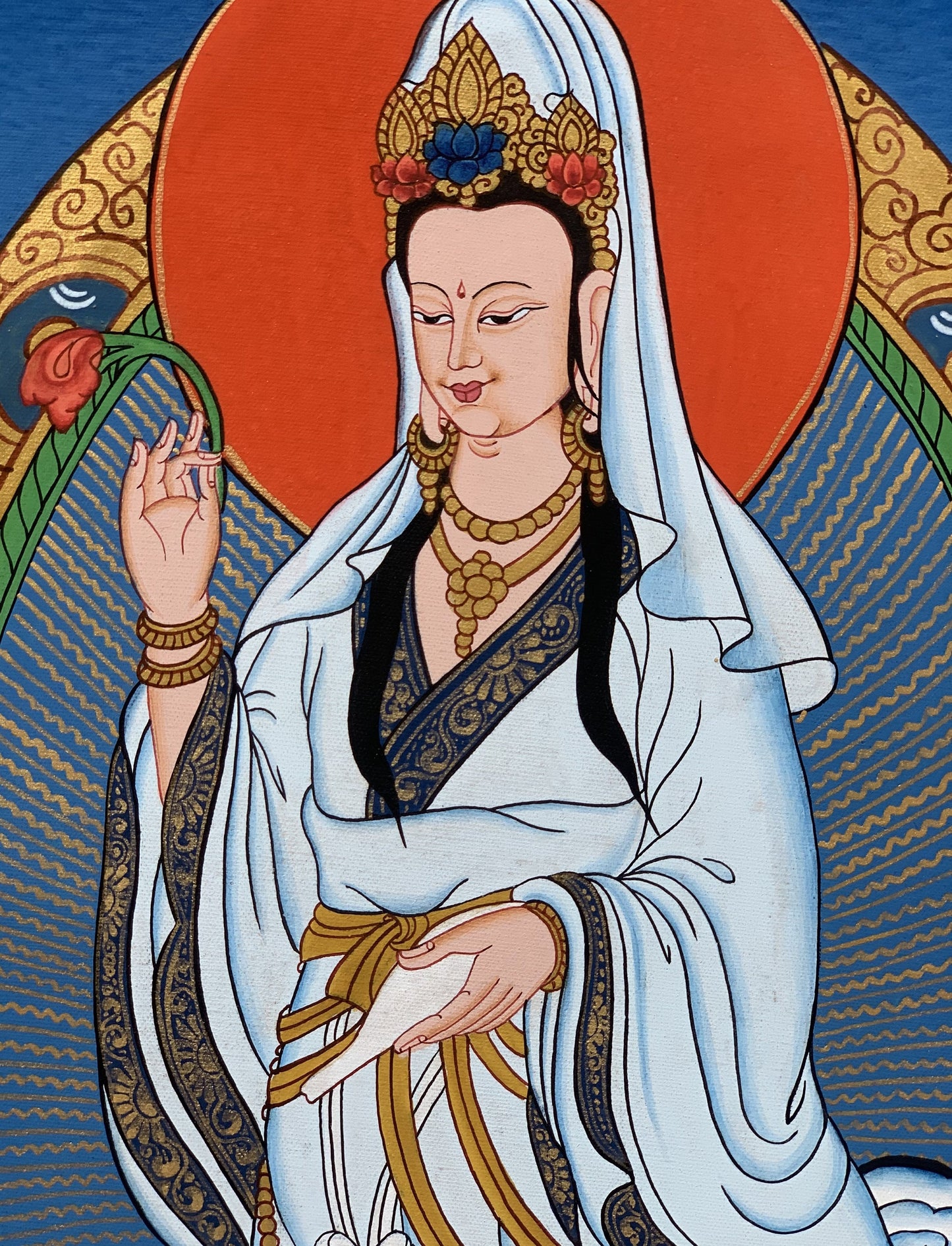 Hand-Painted Guanyin Thangka: Tibetan Meditation Art From Nepal