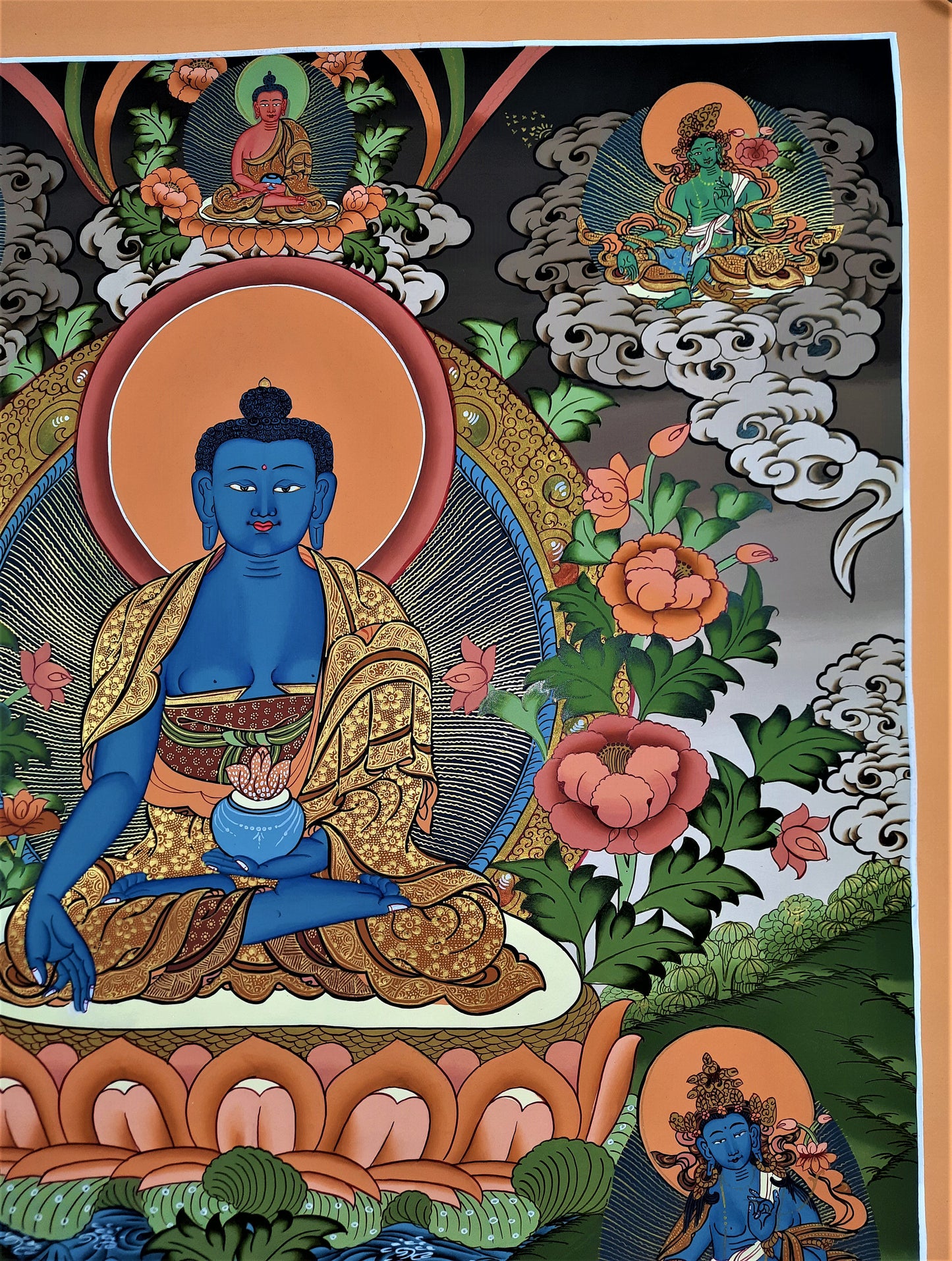Original Hand-Painted Medicine Buddha / Bhaisajyaguru Masterpiece Tibetan Thangka / Thanka Painting, Compassion , Meditation From Nepal