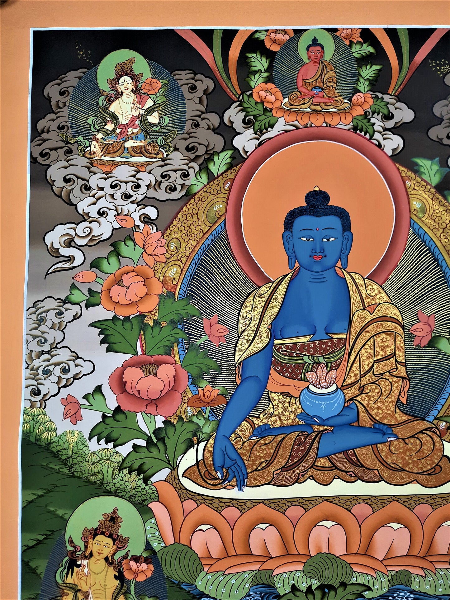 Original Hand-Painted Medicine Buddha / Bhaisajyaguru Masterpiece Tibetan Thangka / Thanka Painting, Compassion , Meditation From Nepal