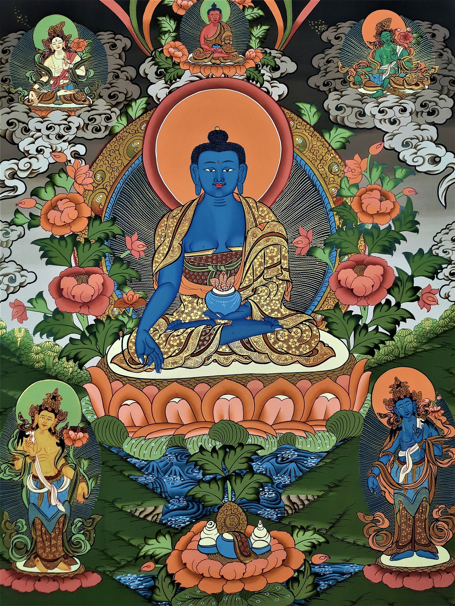Original Hand-Painted Medicine Buddha / Bhaisajyaguru Masterpiece Tibetan Thangka / Thanka Painting, Compassion , Meditation From Nepal