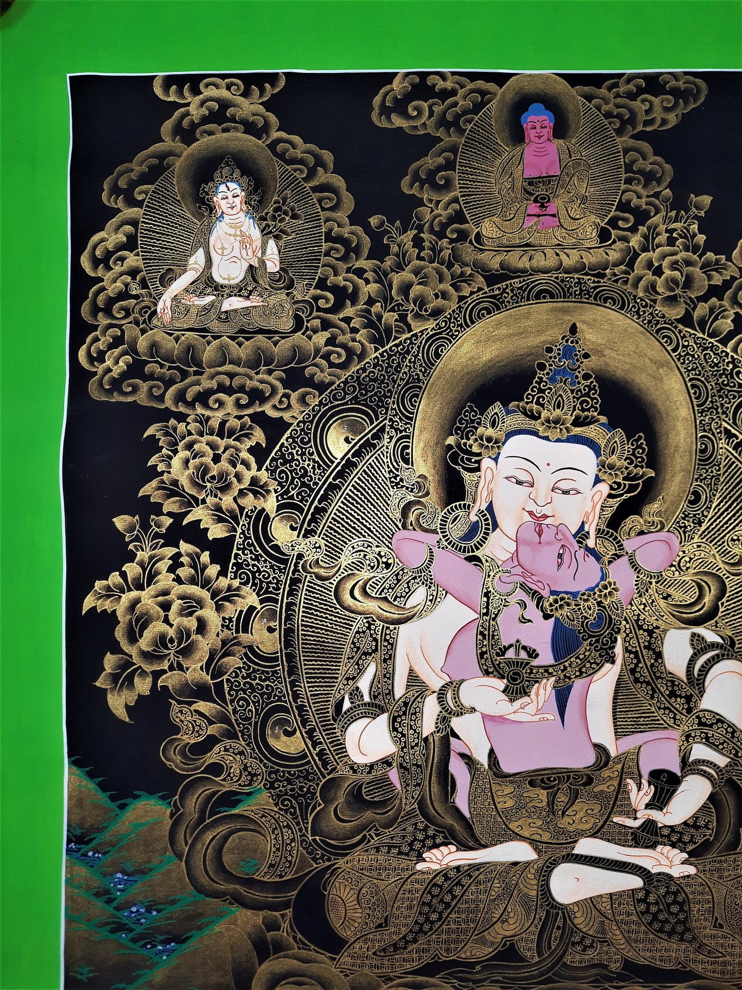 Hand Painted Vajrasattva Shakti Thangka Painting, Tibetan Wall Hanging (17x23 Inch)