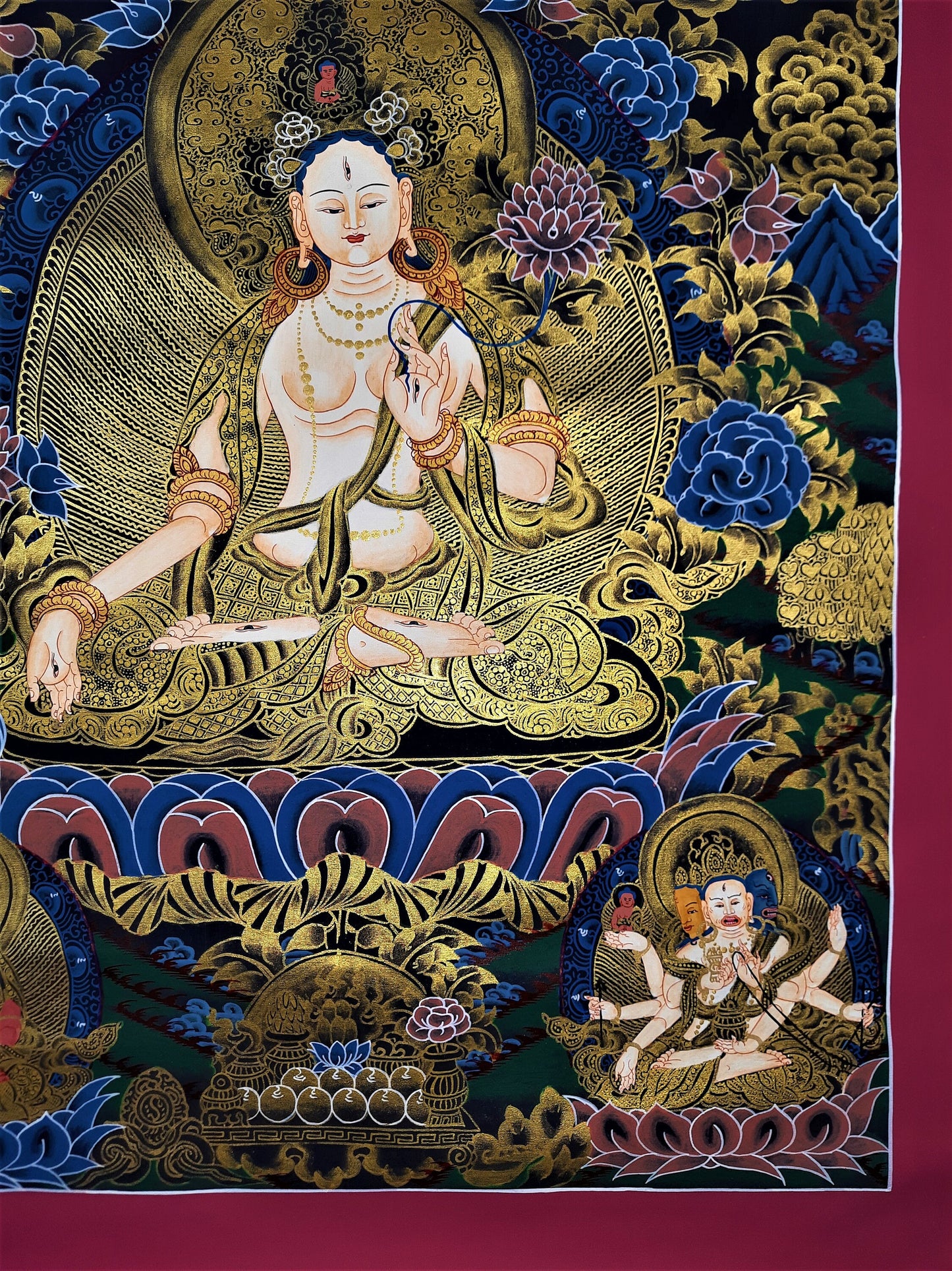 Hand-Painted White Tara Thangka: Tibetan Compassion Art, Nepal