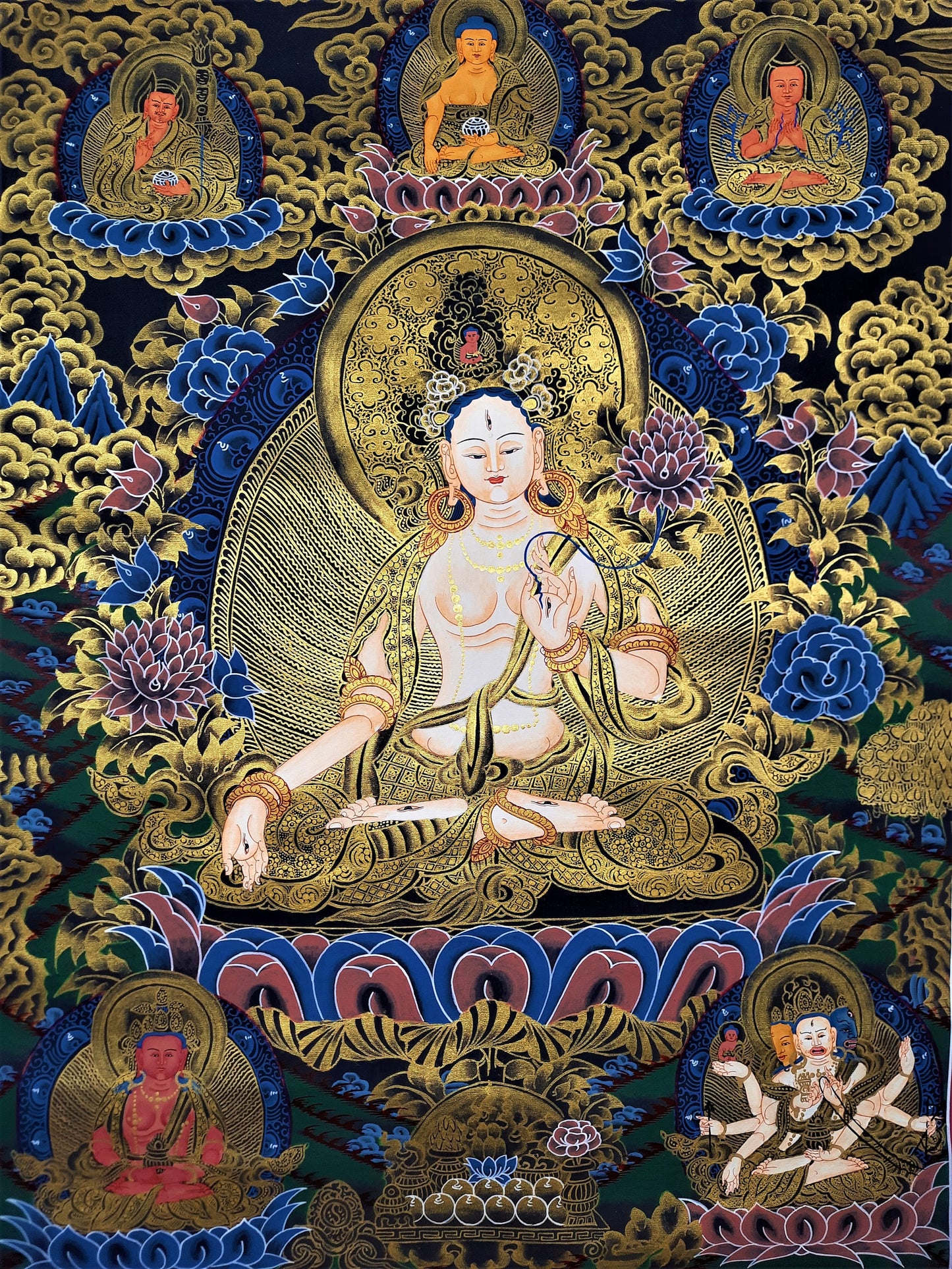Hand-Painted White Tara Thangka: Tibetan Compassion Art, Nepal